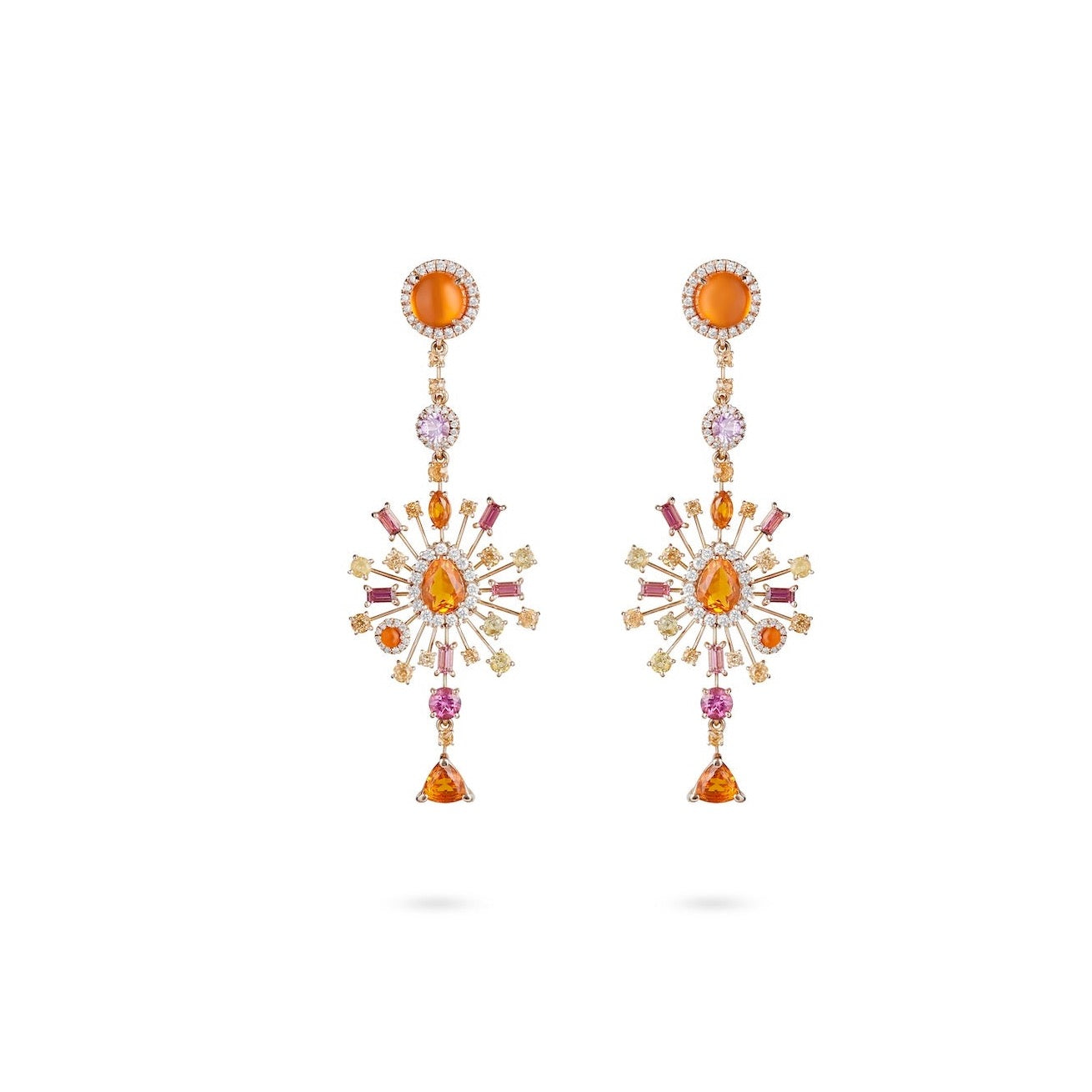 Chandelier Ohrring Feueropal, Roségold mit Mandarinengranaten von Grimaldo Firenze online kaufen (Ref. CH-EA03FO-01)