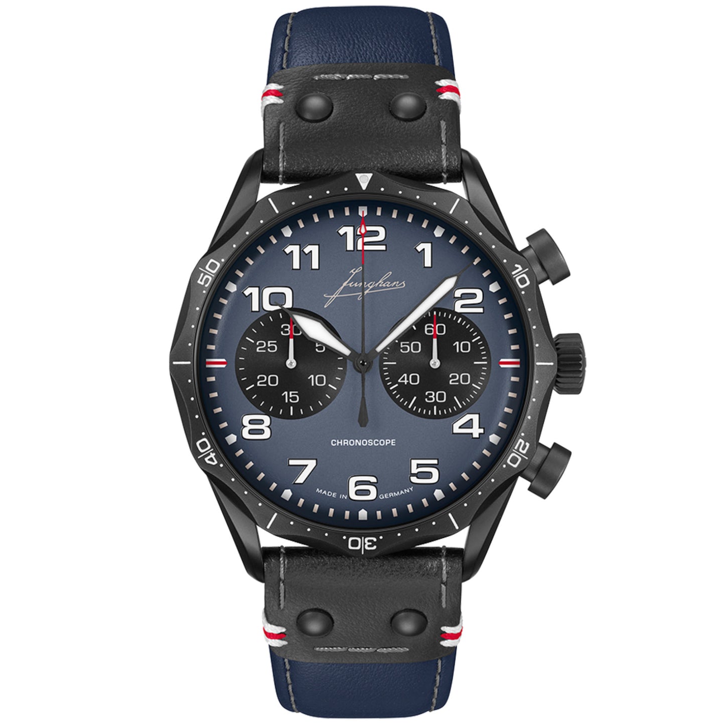 Meister Pilot Chronoscope Navy Blue, Edelstahl von Junghans (27/3396.00) Meister Pilot Chronoscope Navy Blue, Edelstahl von Junghans (27/3396.00)
