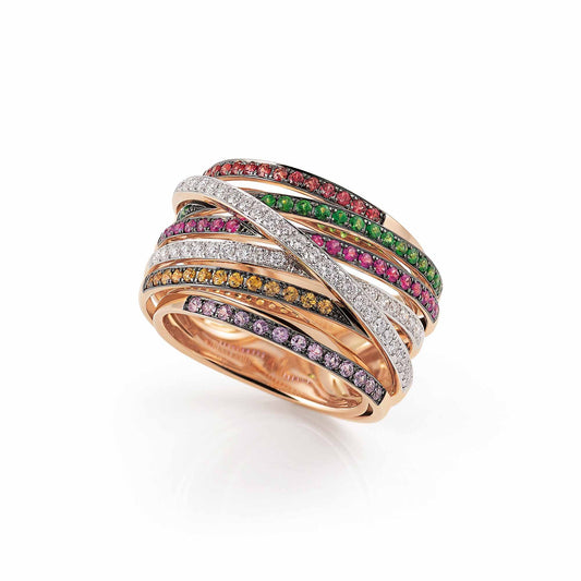 Al Coro Serenata Ring (NR376MCR) aus Bicolor-Gold mit Diamant, Saphir und Tsavorit