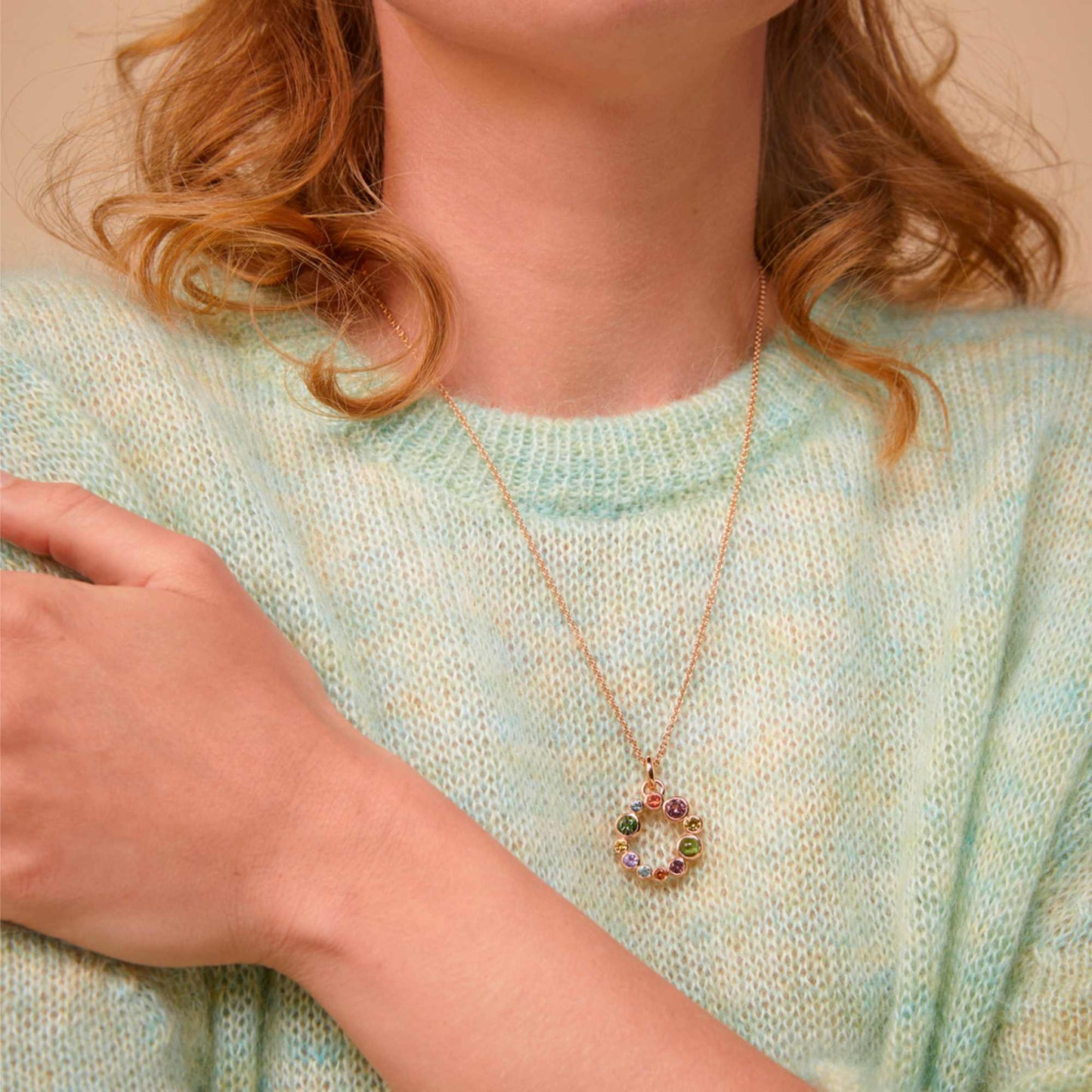 Bron Confetti Anhänger (8HR3437MKMT) aus Roségold mit Saphir und Turmalin