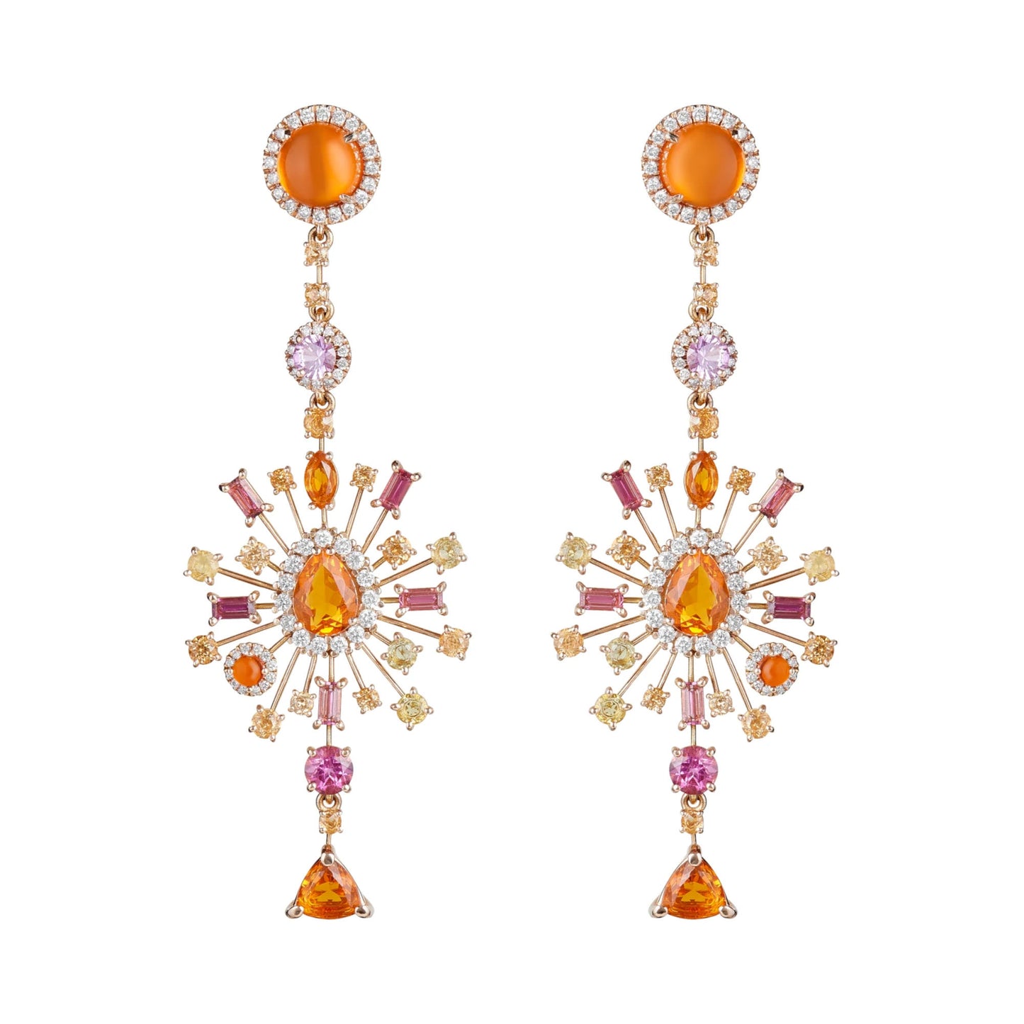 Chandelier Ohrringe, Roségold • Edelsteine von Grimaldo (CH-EA03FO-01)