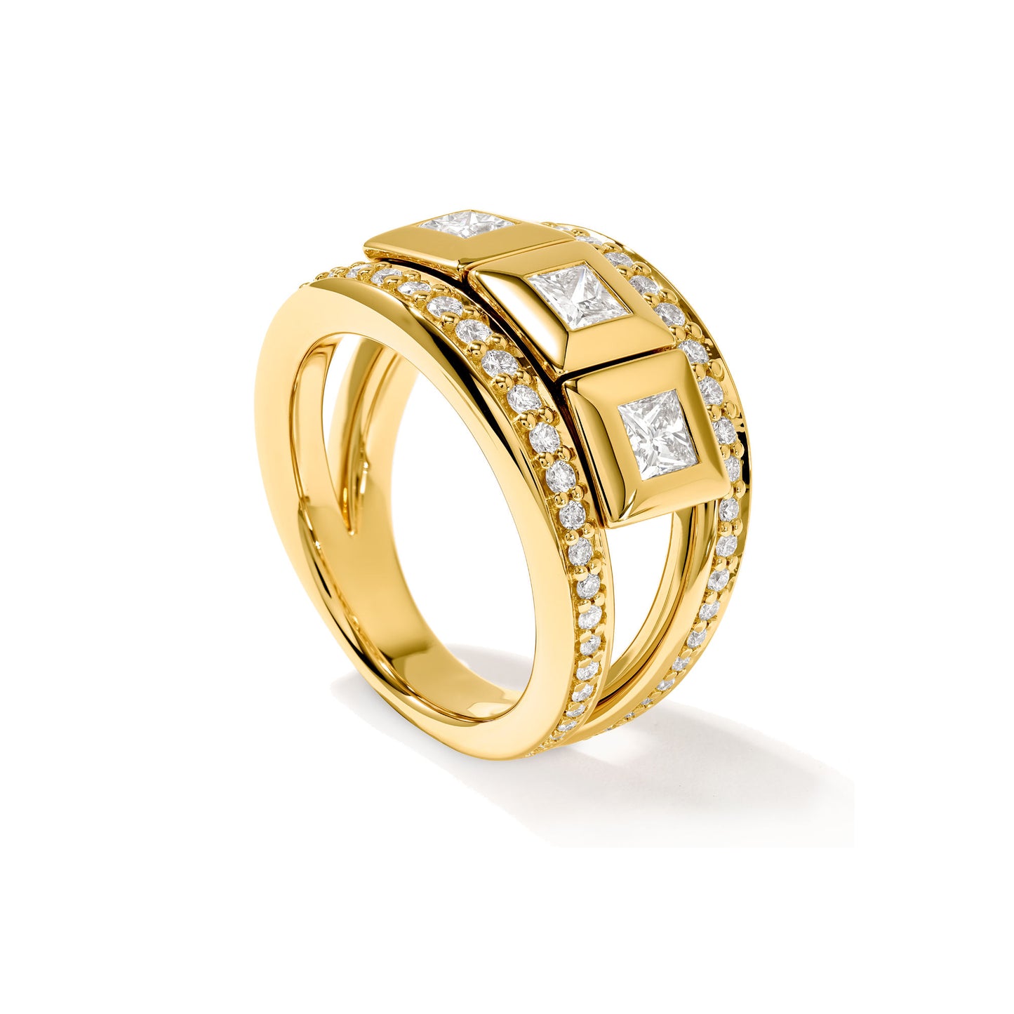 CURRICULUM VITAE 3 Ring mit Diamant Pavé medium, Gelbgold • Diamant von Tamara Comolli (R-CV3-m-Pr-p-yg)