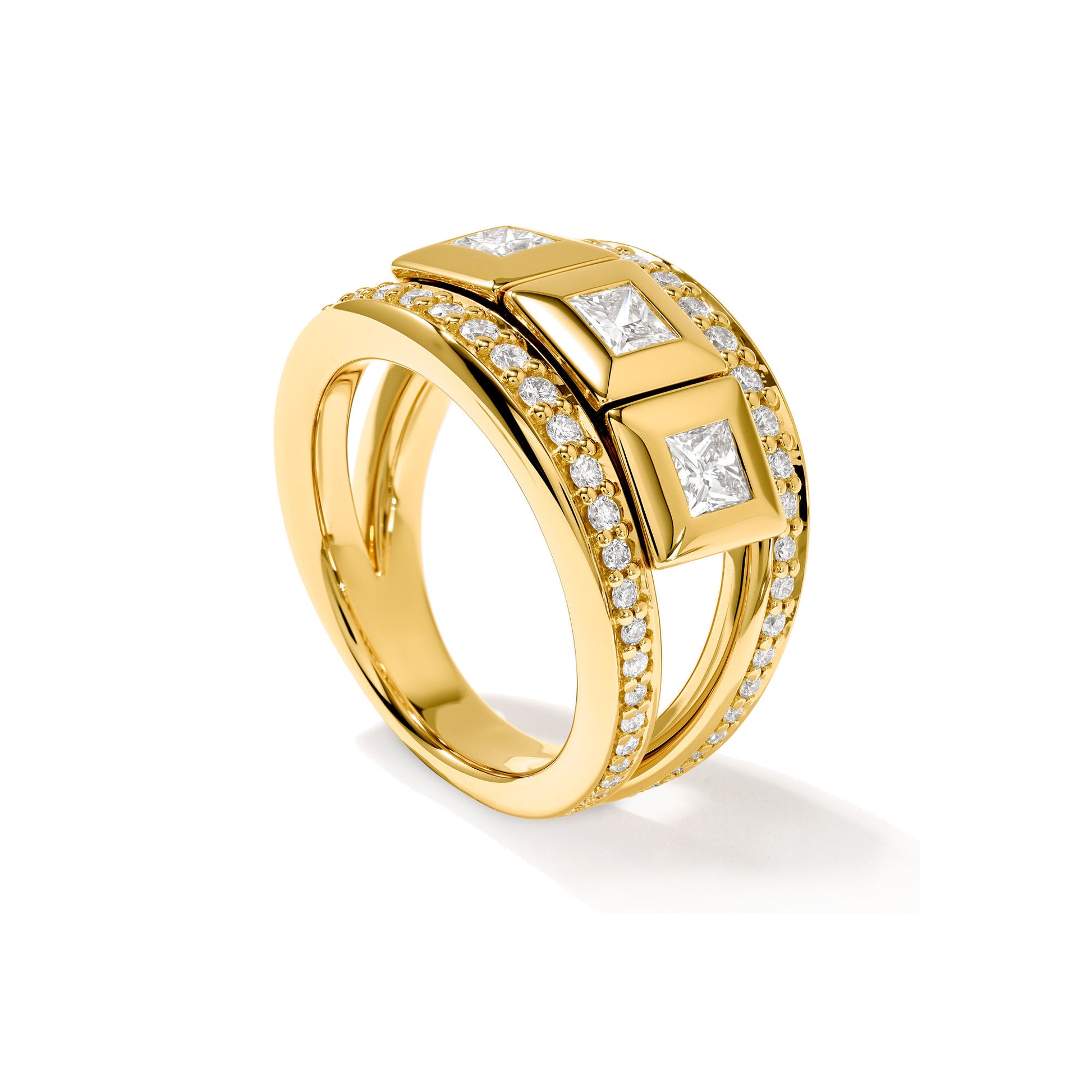CURRICULUM VITAE 3 Ring mit Diamant Pavé medium, Gelbgold • Diamant von Tamara Comolli (R-CV3-m-Pr-p-yg)