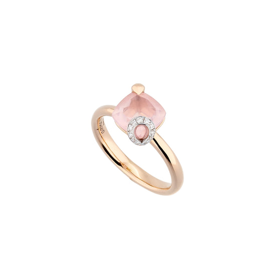 Centoundici Mini Ring, Roségold mit Rosenquarz & Diamantpavé von Grimaldo Firenze online kaufen (Ref. 11-RG01QR-PW-01)