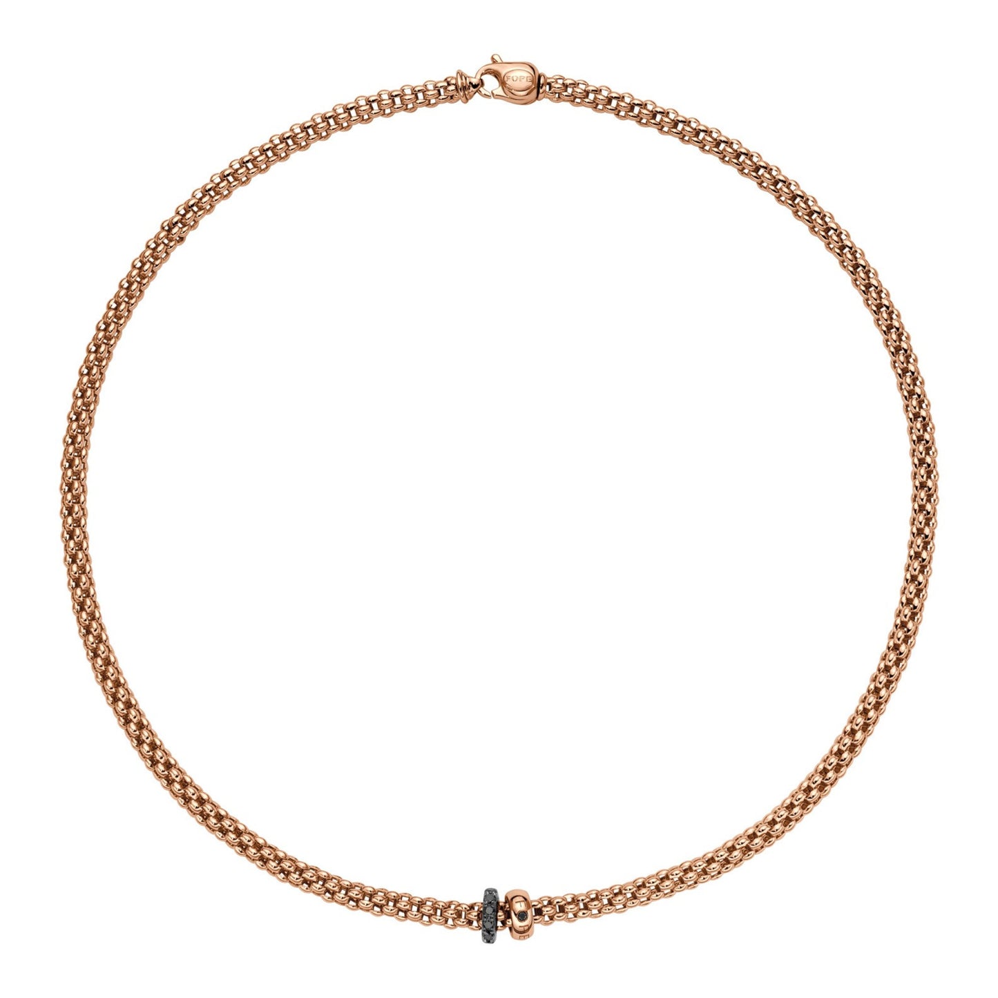 Solo Kette mit zwei Rondellen und schwarzem Pavébesatz, Bicolor-Gold • Diamant von FOPE (62406CX_PN_R_1RX_043)