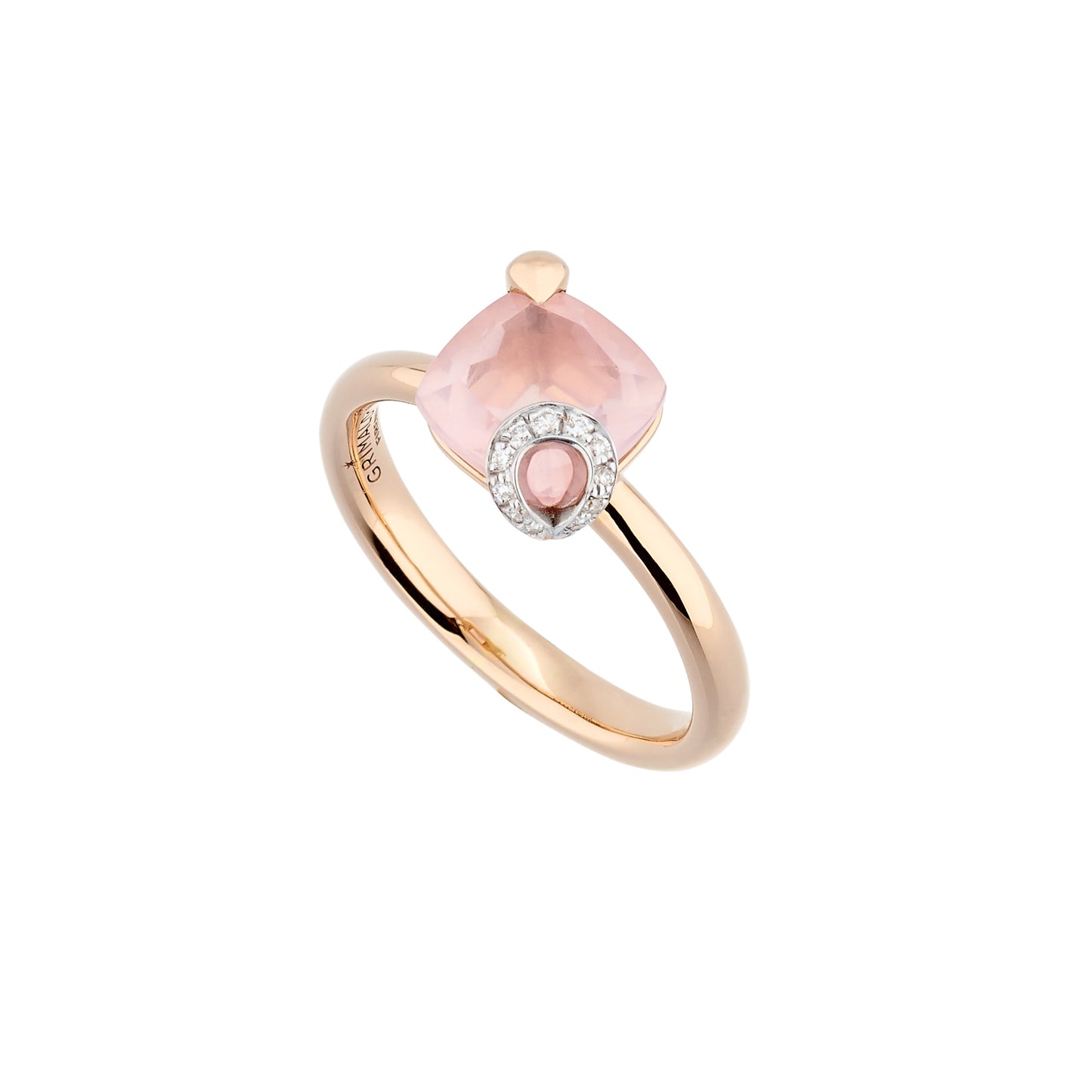Grimaldo Centoundici Mini Ring (11-RG01QR-PW-01) aus Roségold mit Diamant und Rosenquarz