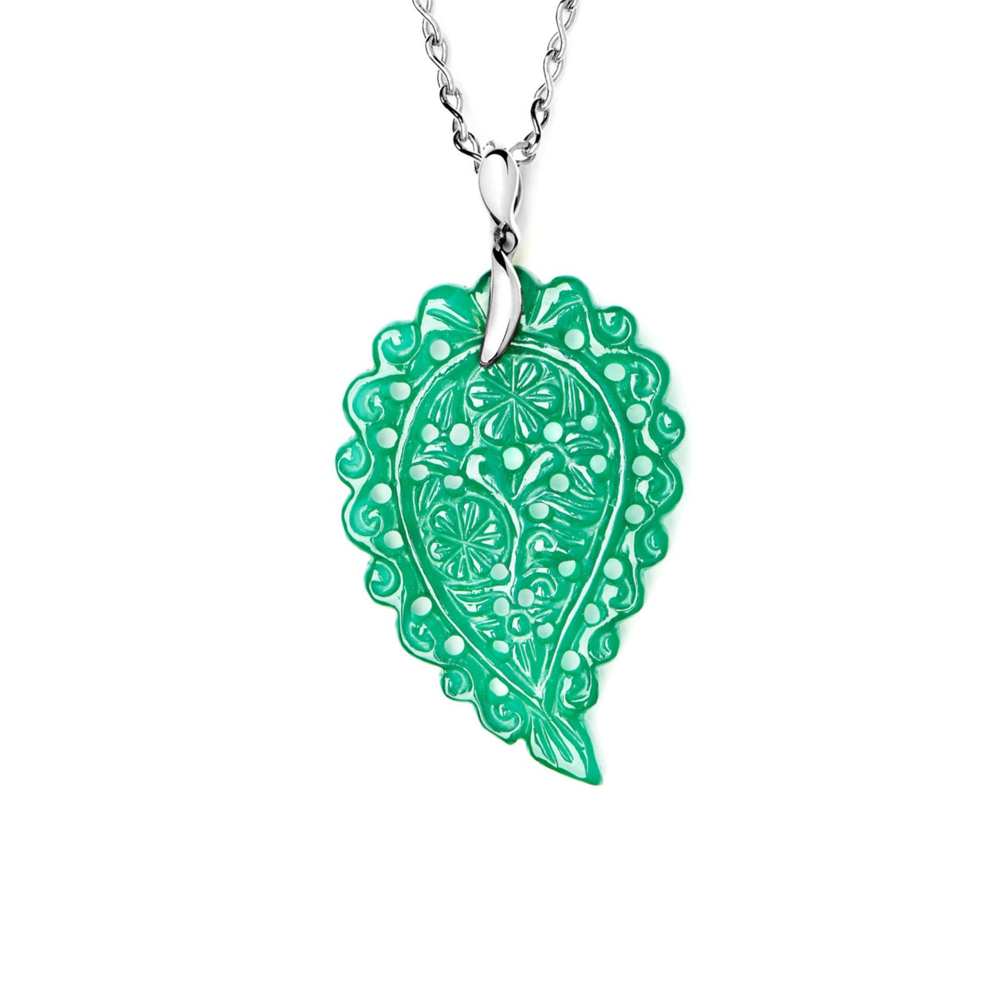 INDIA Leaf Anhänger medium grüner Onyx, Weißgold • Onyx von Tamara Comolli (P-IND-m-Jad-wg)