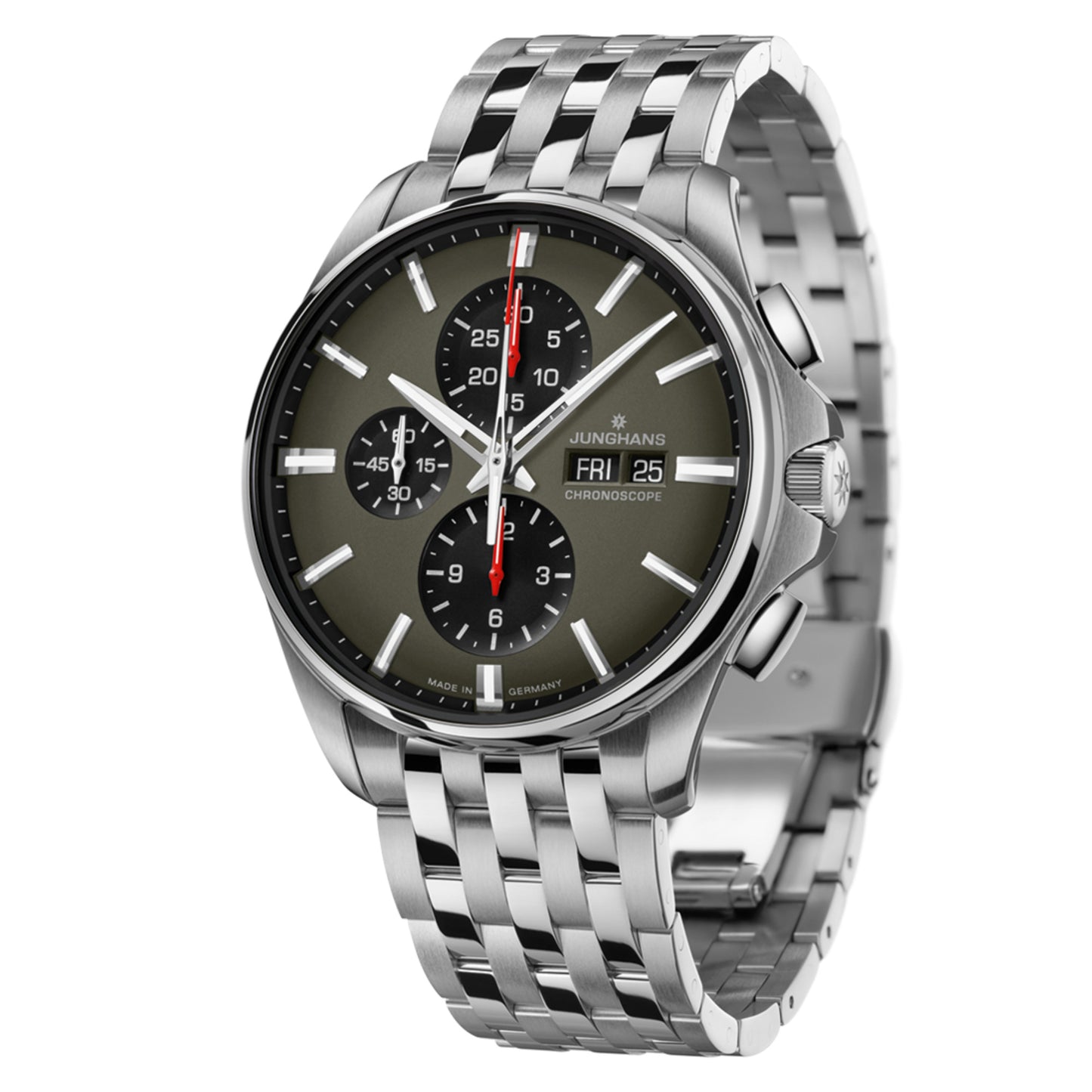 Meister S Chronoscope - englisches Datum, Edelstahl von Junghans (27/4023.45) Meister S Chronoscope - englisches Datum, Edelstahl von Junghans (27/4023.45)