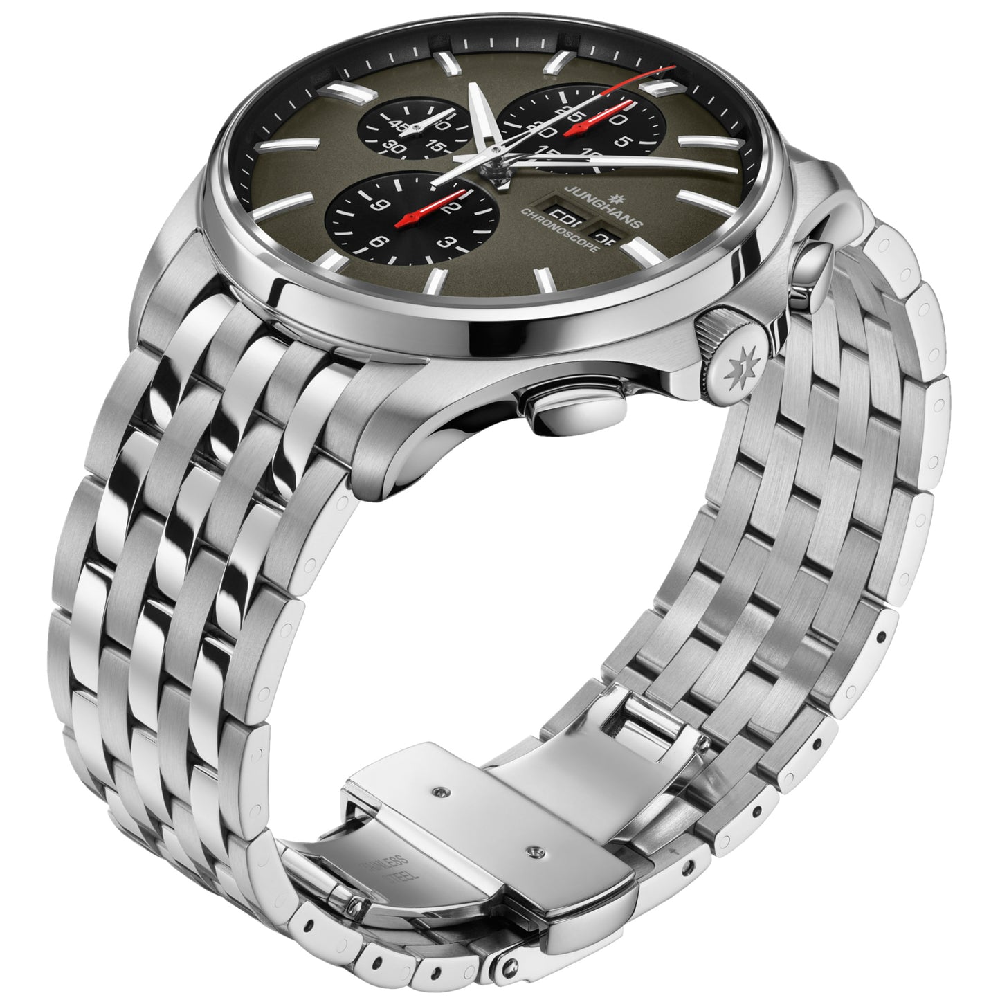 Meister S Chronoscope - englisches Datum, Edelstahl von Junghans (27/4023.45) Meister S Chronoscope - englisches Datum, Edelstahl von Junghans (27/4023.45)