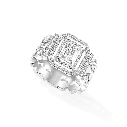 Messika D-Vibes mehrreihiger Ring (12445-WG) aus Weißgold mit Diamant und Smaragd