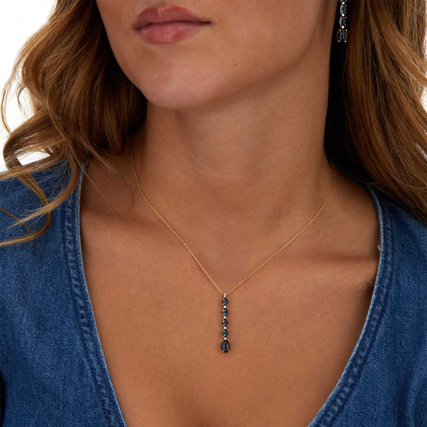 Nanis Azure Halskette (CS21-597) aus Gelbgold mit Diamant und Topas