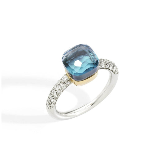 Nudo Deep Blue kleiner Ring, Bicolor-Gold • Diamant • Topas von Pomellato (PAB7040O6WHRDB0OY)