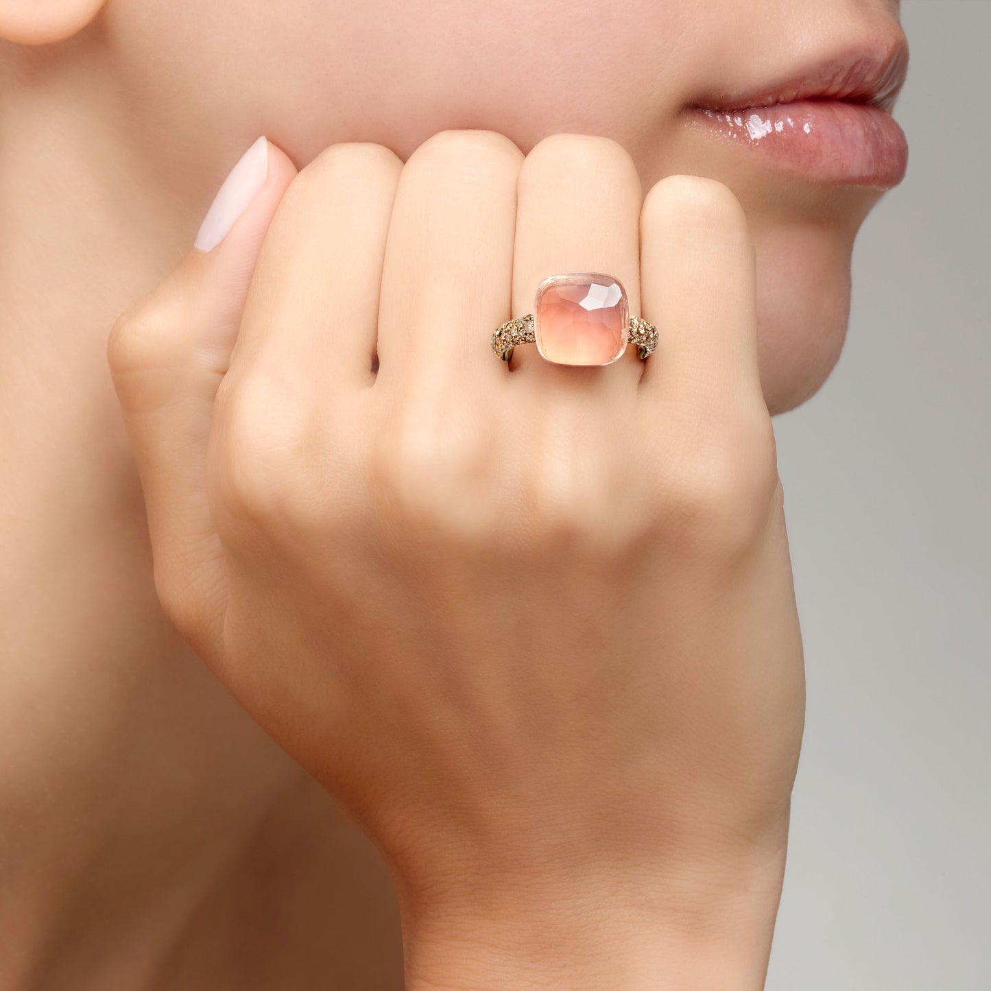 Nudo Rosenquarz Maxi Ring, Bicolor-Gold • Edelsteine von Pomellato (PAB4010O6000BRCQR)