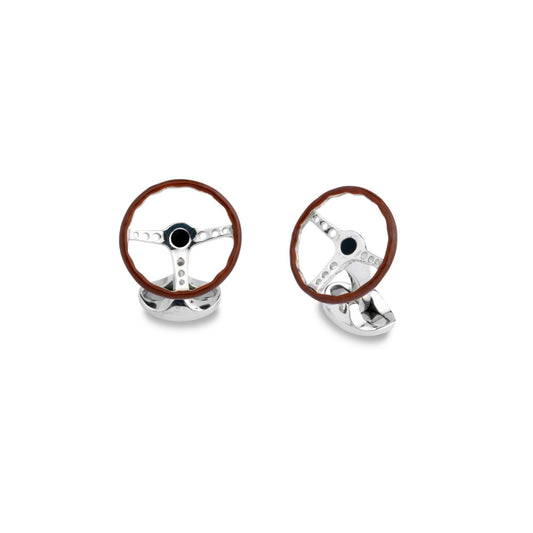Silver Manschettenknöpfe Steering Wheel, Sterlingsilber • Emaille von Deakin and Francis (C1614S2022)