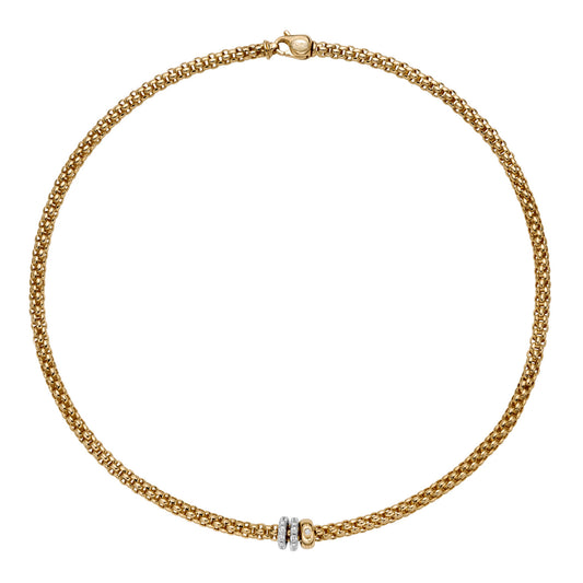 Solo Kette mit drei Rondellen und Pavébesatzt, Bicolor-Gold • Diamant von FOPE (62506CX_PB_G_BBG_043)