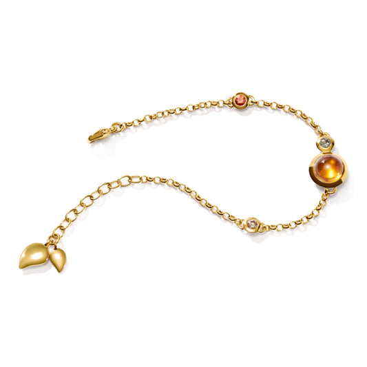 Tamara Comolli BOUTON Mini Chain Armband 'Indian Summer' Small/Medium (B-BOU-c-IS-sm-yg) aus Gelbgold mit Diamant, Citrin und Saphir