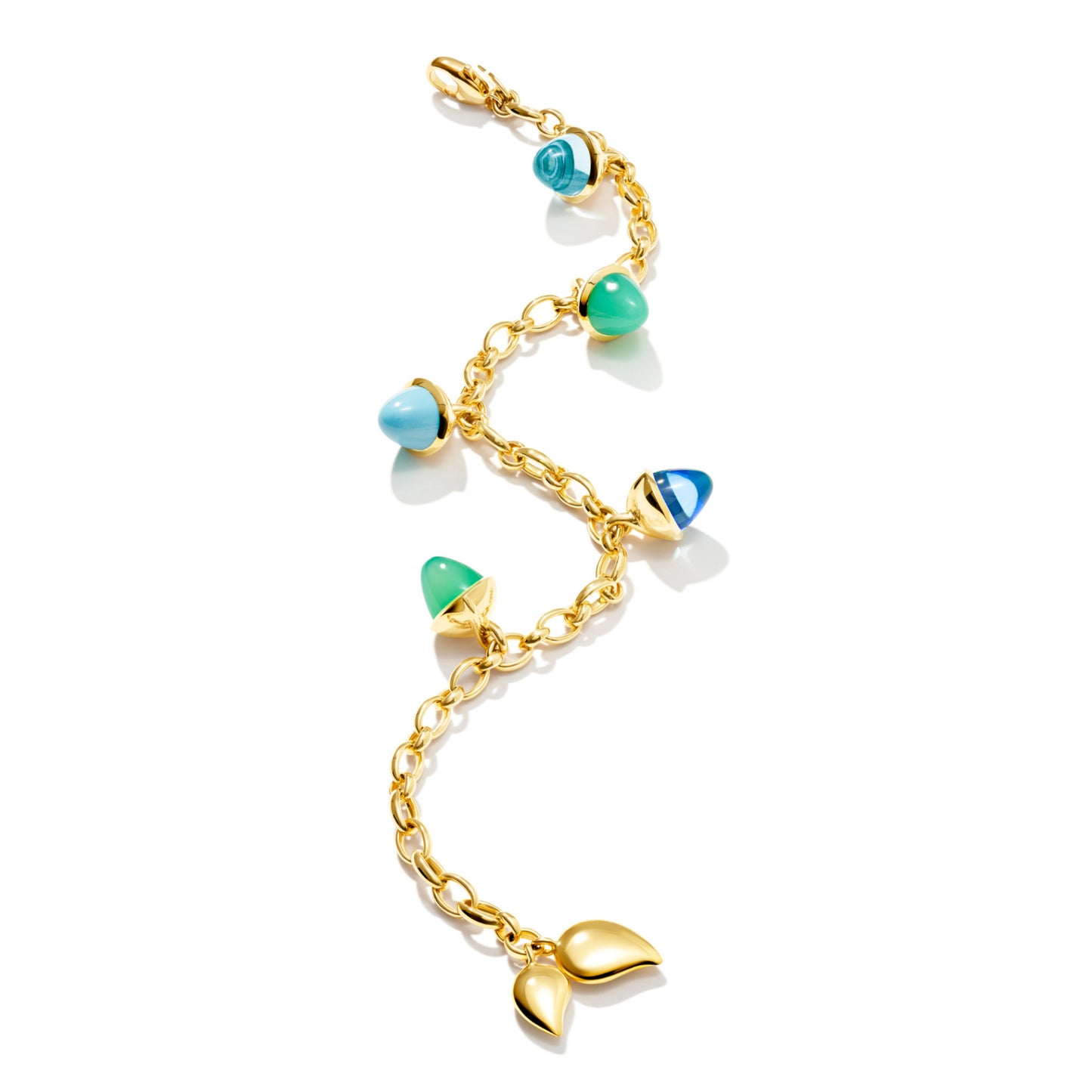 Tamara Comolli MIKADO Flamenco Charm Armband 'Lagoon' (B-MFL-Ch-Lag-yg) aus Gelbgold mit Chrysopras, Topas und Türkis