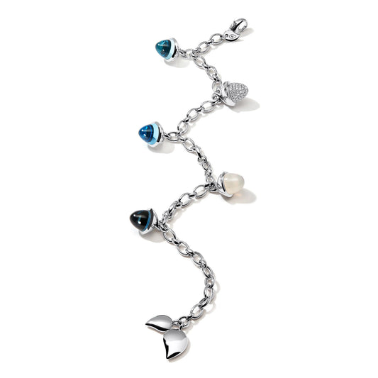 Tamara Comolli MIKADO Flamenco Charm Armband 'Ocean' mit Diamant-Pavé (B-MFL-Ch-Oce-p-wg) aus Weißgold mit Diamant, London Topas, Mondstein und Topas