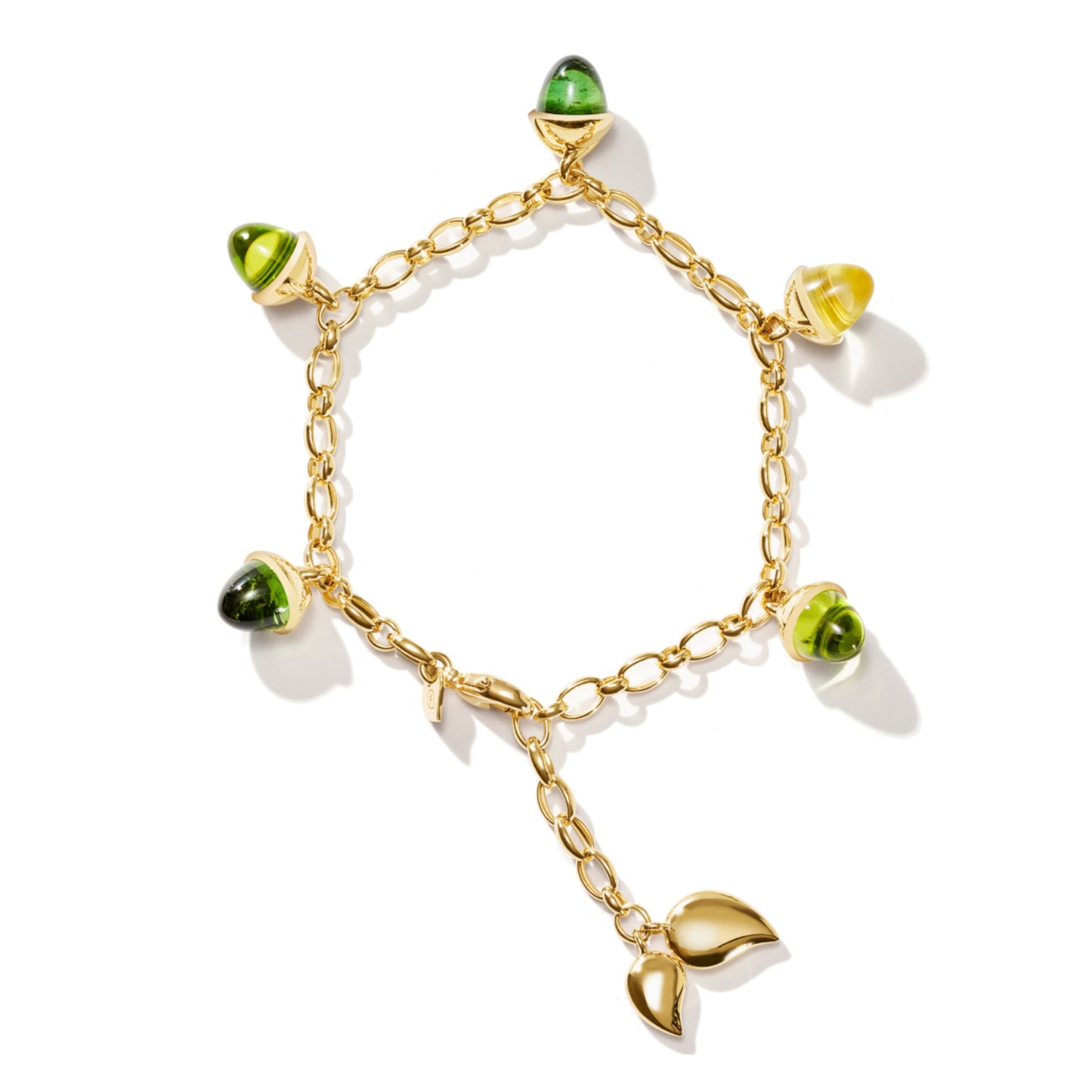 Tamara Comolli MIKADO Flamenco Charm Armband 'Rainforest' (B-MFL-Ch-RF-yg) aus Gelbgold mit Peridot, Quarz und Turmalin