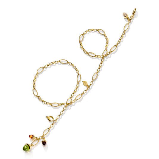 Tamara Comolli MIKADO Halskette 'Indian Summer' mit Diamant-Pavé (N-M-Del51-IS-pD-yg) aus Gelbgold mit Diamant, Citrin, Peridot und Rauchquarz