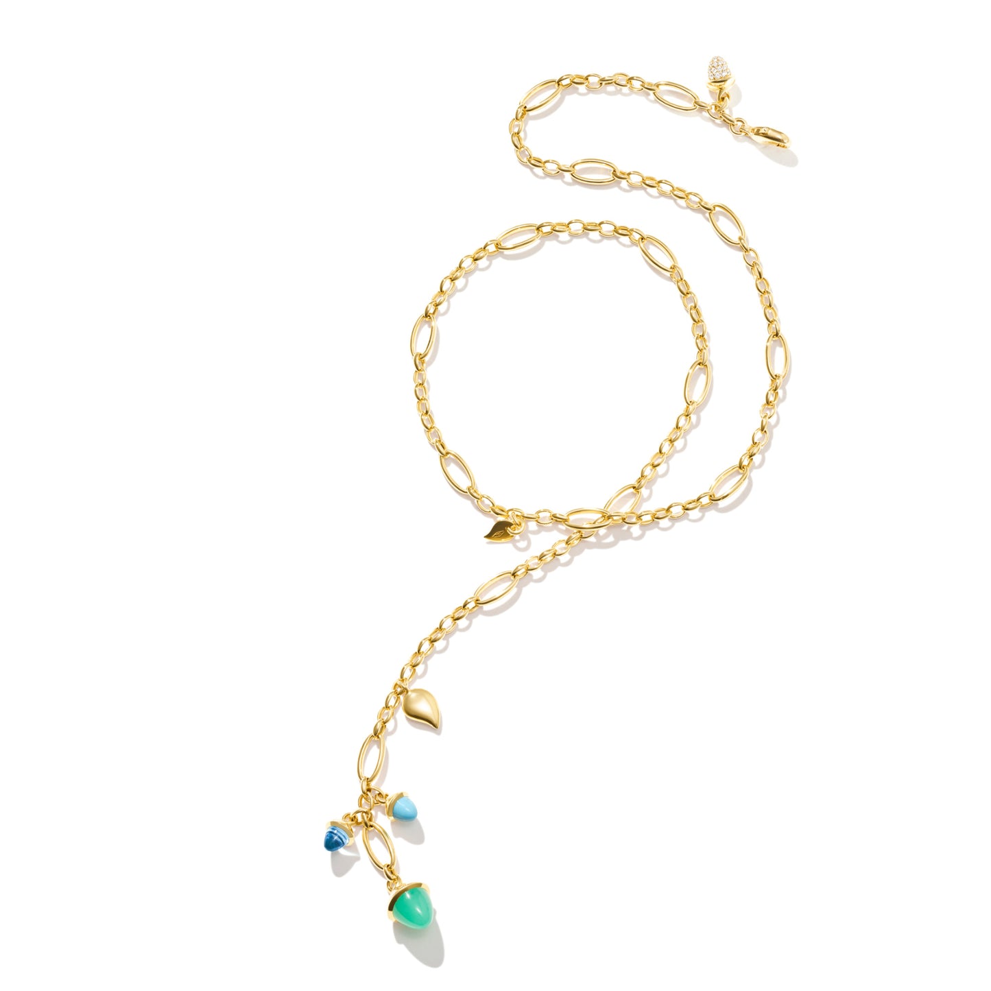 Tamara Comolli MIKADO Halskette 'Lagoon' mit Diamant-Pavé (N-M-Del51-Lag-p-yg) aus Gelbgold mit Diamant, Chrysopras, Topas und Türkis