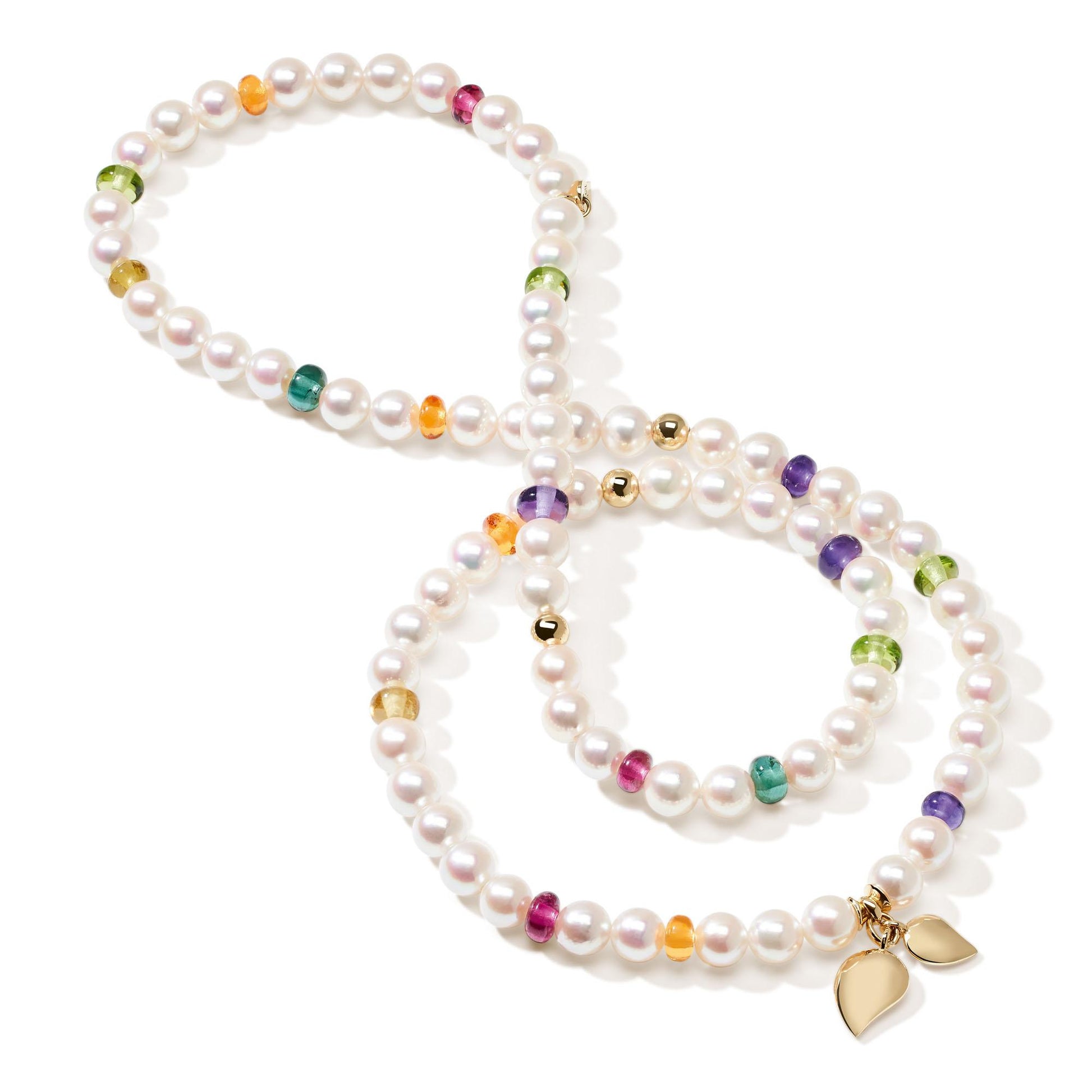 INDIA Akoya Perlen Armband large Candy, Gelbgold • Amethyst • Granat • Peridot • Rubellit • Turmalin von Tamara Comolli (B-IND-Ako-Can-l-yg)