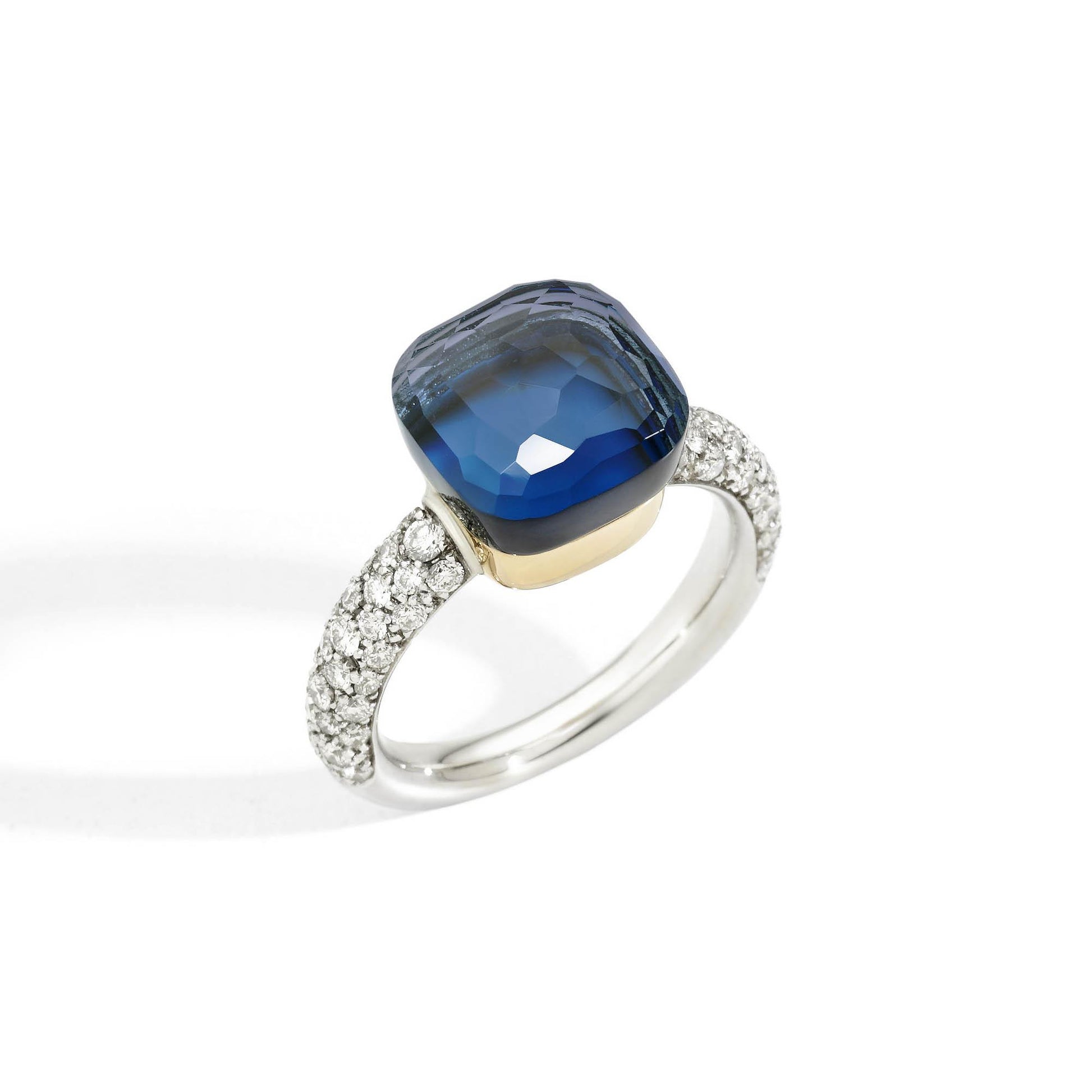 Nudo Deep Blue klassischer Ring, Bicolor-Gold • Diamant • Topas • Türkis von Pomellato (PAC0040O6WHRB0TTU)