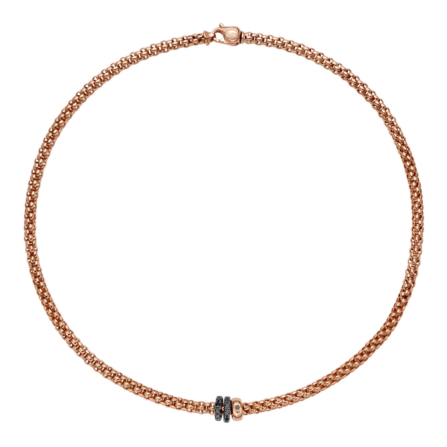 Solo Kette mit drei Rondellen und schwarzem Pavébesatz, Roségold & Weißgold von FOPE (62506CX_PN_R_11R_043) online kaufen