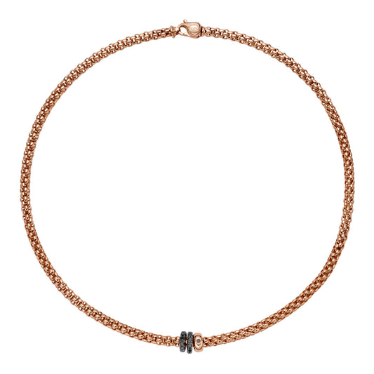 Solo Kette mit drei Rondellen und schwarzem Pavébesatz, Roségold & Weißgold von FOPE (62506CX_PN_R_11R_043) online kaufen