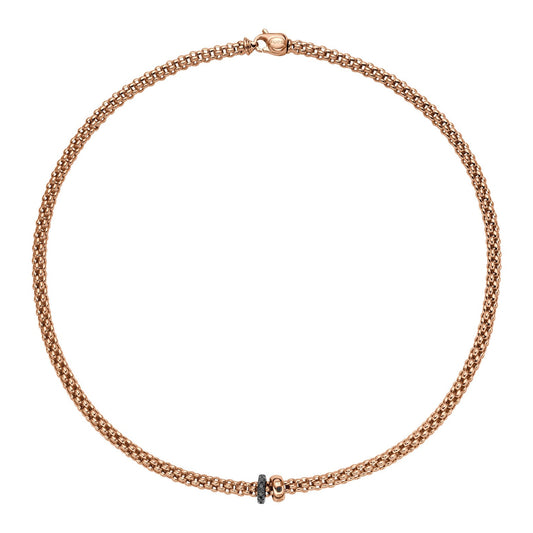 Solo Kette mit zwei Rondellen und schwarzem Pavébesatz, Roségold & Weißgold von FOPE (62406CX_PN_R_1RX_043) online kaufen