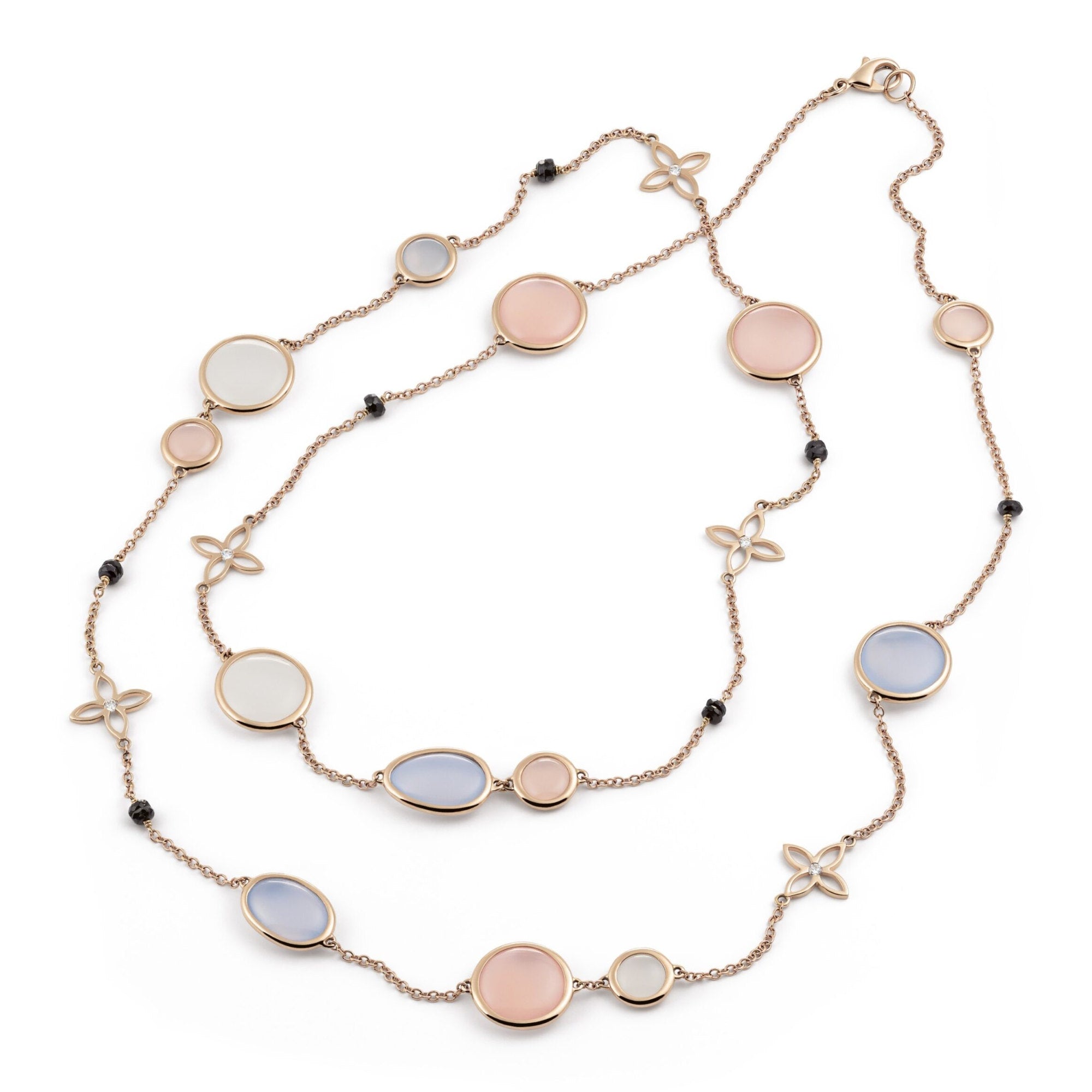 Al Coro Candy Collier (C303PCR) aus Roségold mit Diamant, Chalcedon, Mondstein und Saphir