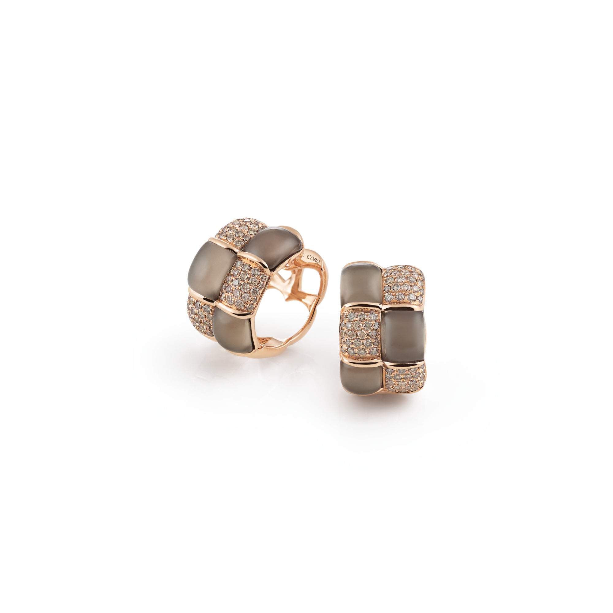 Al Coro La Piazza Creolen (NE570SQR) aus Roségold mit Diamant und Rauchquarz
