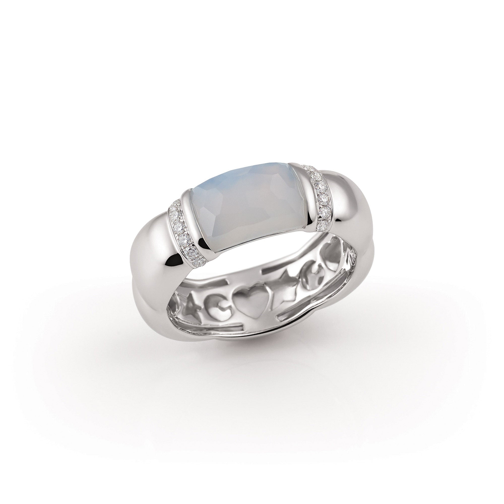 Al Coro La Piazza Ring (NR480CHW) aus Weißgold mit Diamant und Chalcedon