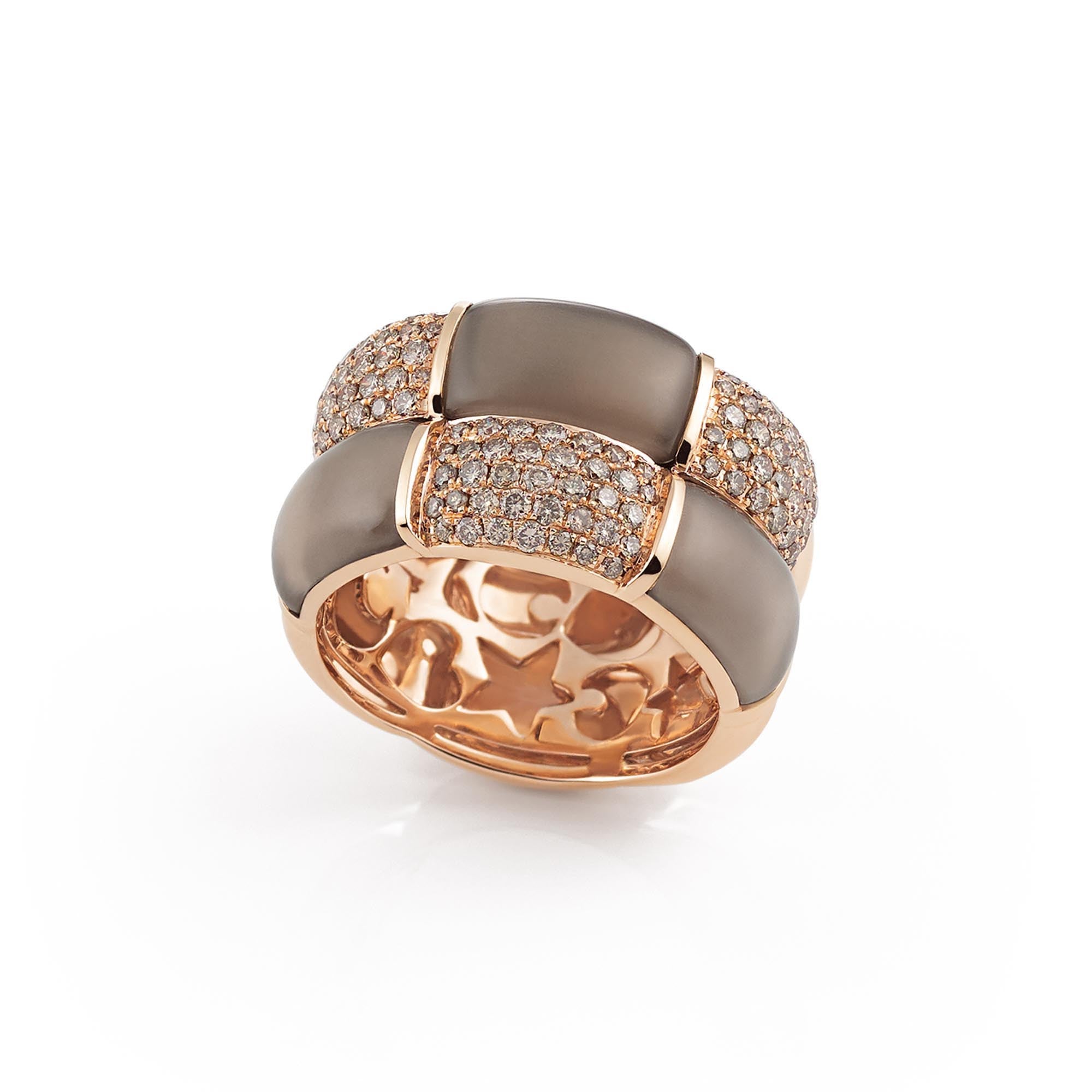 Al Coro La Piazza Ring (NR568SQR) aus Roségold mit Diamant und Rauchquarz