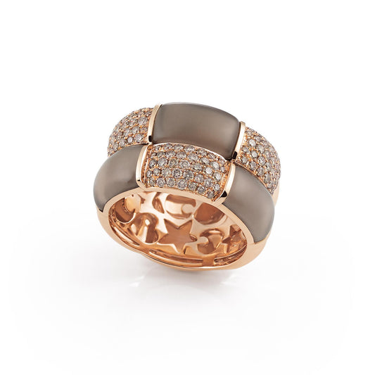 Al Coro La Piazza Ring (NR568SQR) aus Roségold mit Diamant und Rauchquarz