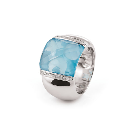 Al Coro La Piazza Ring (NR9160TW) aus Weißgold mit Diamant und Topas