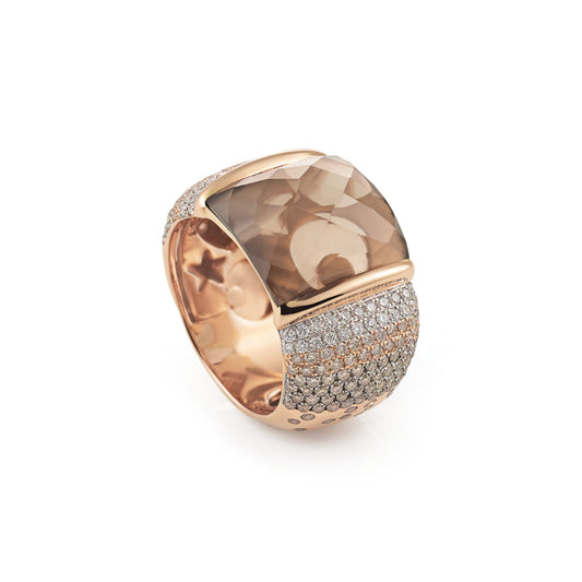 Al Coro La Piazza Ring (NR9161SQBWR) aus Bicolor-Gold mit Diamant und Rauchquarz