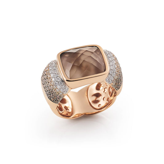 Al Coro La Piazza Ring (NR9457SQBWR) aus Roségold mit Diamant und Rauchquarz