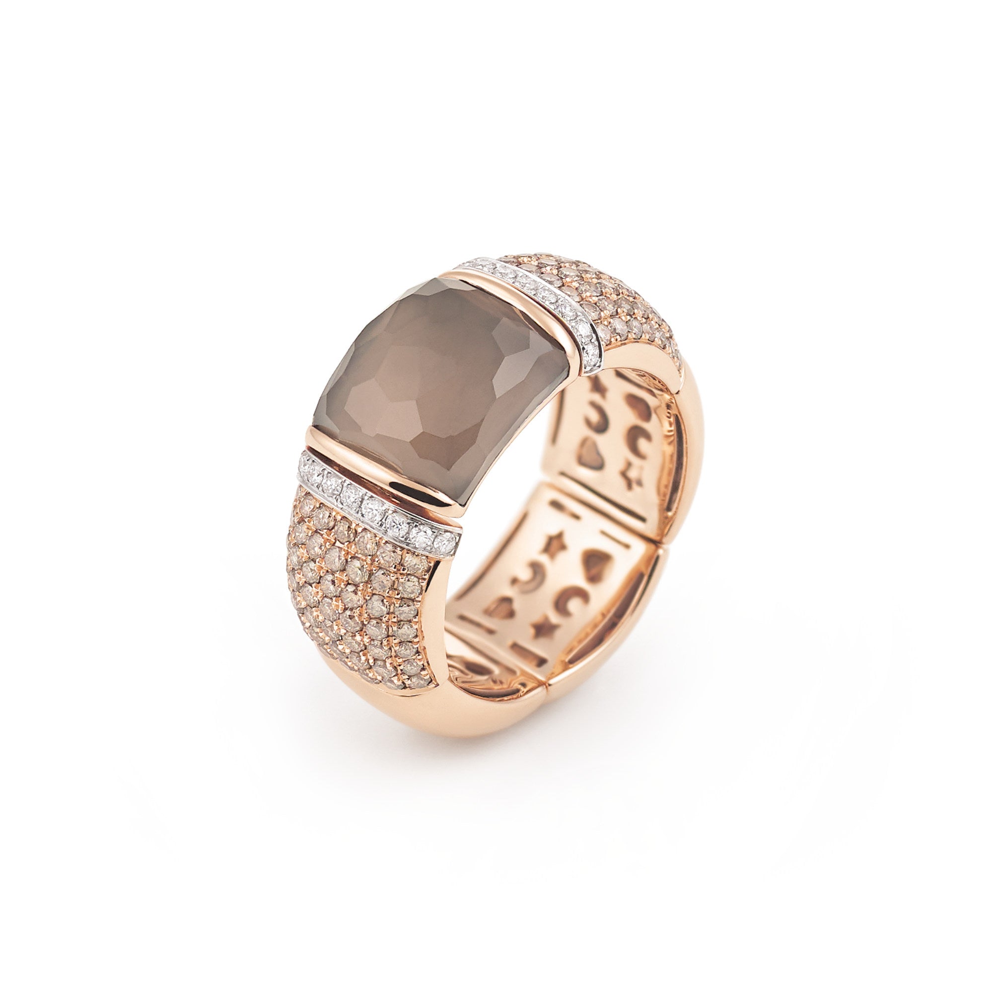 Al Coro La Piazza Ring (NRF1616SQBWR) aus Roségold mit Diamant und Rauchquarz