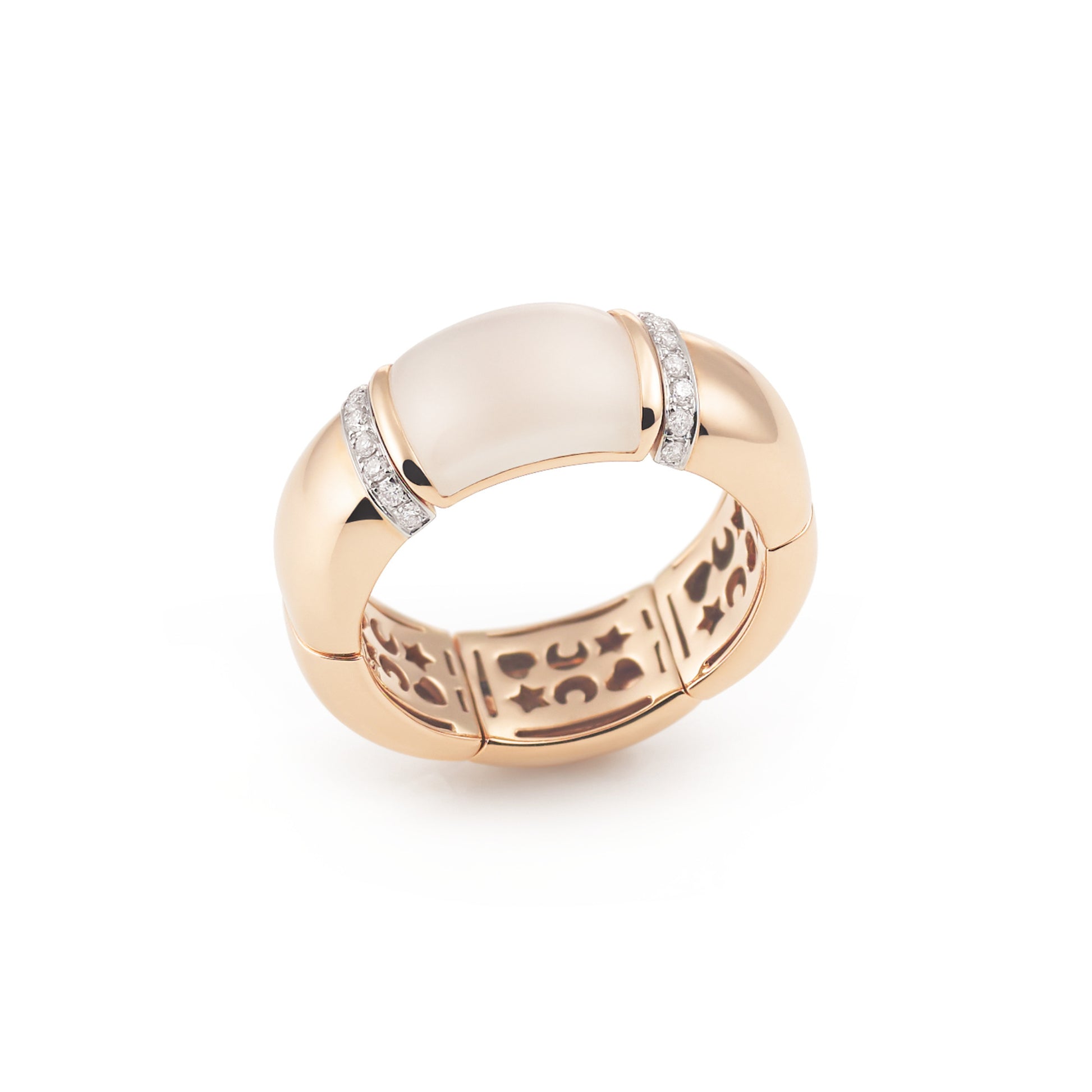 Al Coro La Piazza Stretchy Ring (NRF1618WMR) aus Bicolor-Gold mit Diamant und Mondstein