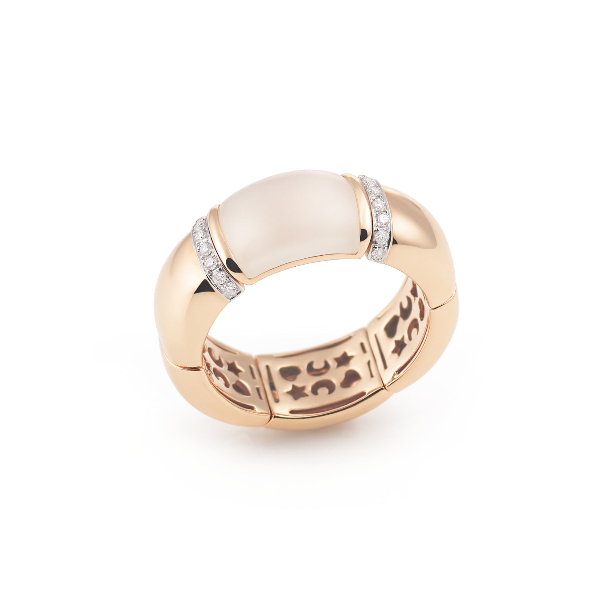 Al Coro La Piazza Stretchy Ring (NRF1618WMR) aus Bicolor-Gold mit Diamant und Mondstein