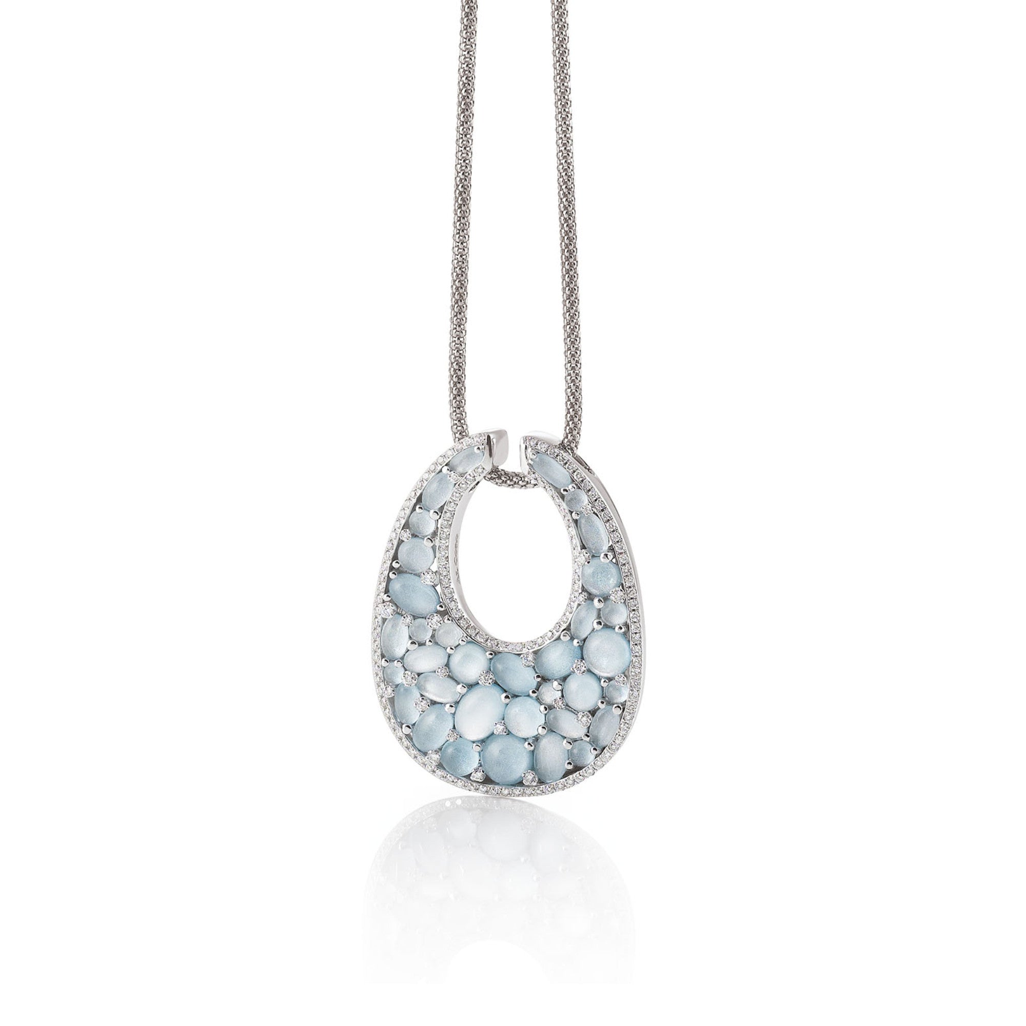 Al Coro Mezzaluna Anhänger (P2446TW) aus Weißgold mit Diamant und Topas