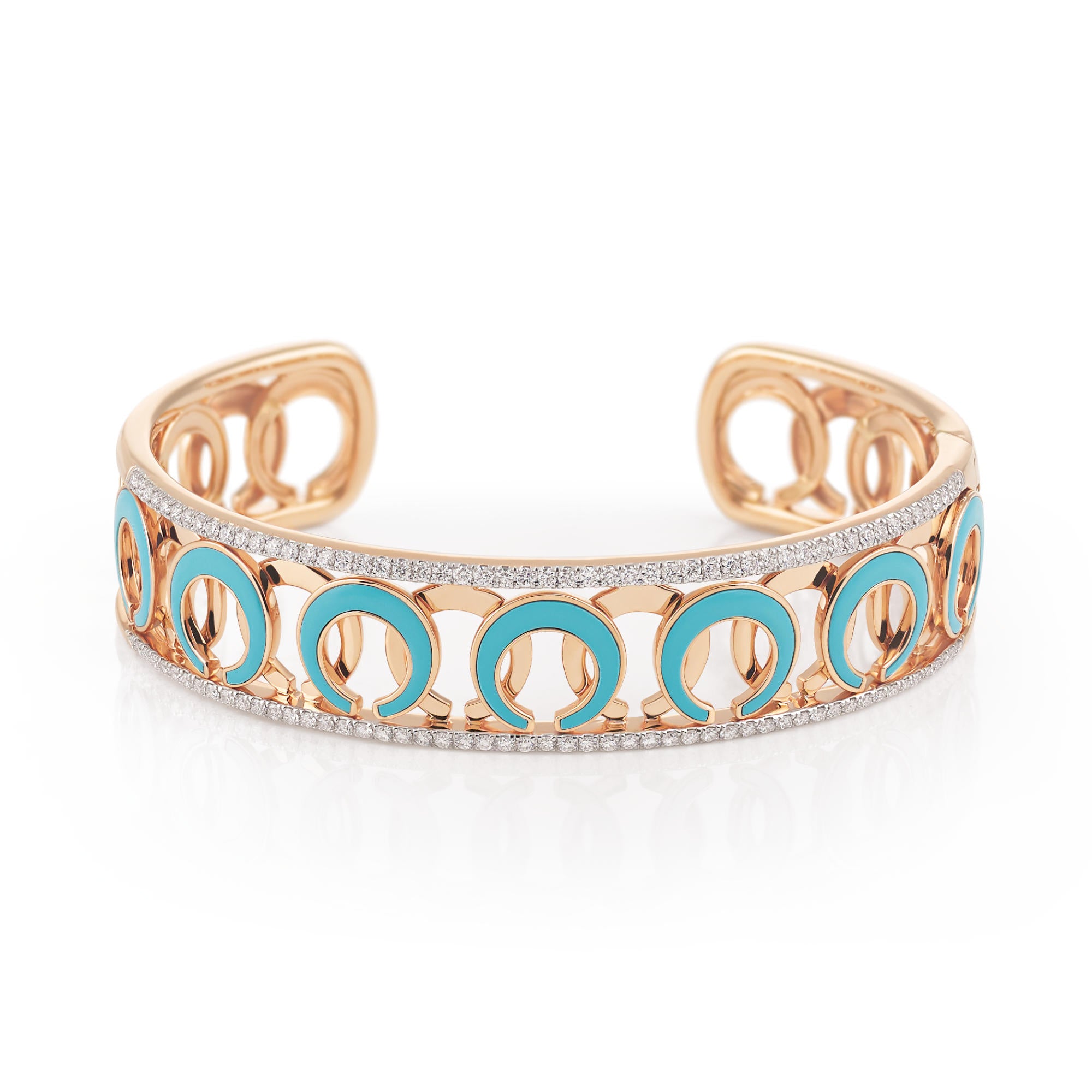 Al Coro Mezzaluna Armreif (NB1505TQWR) aus Bicolor-Gold mit Diamant und Türkis
