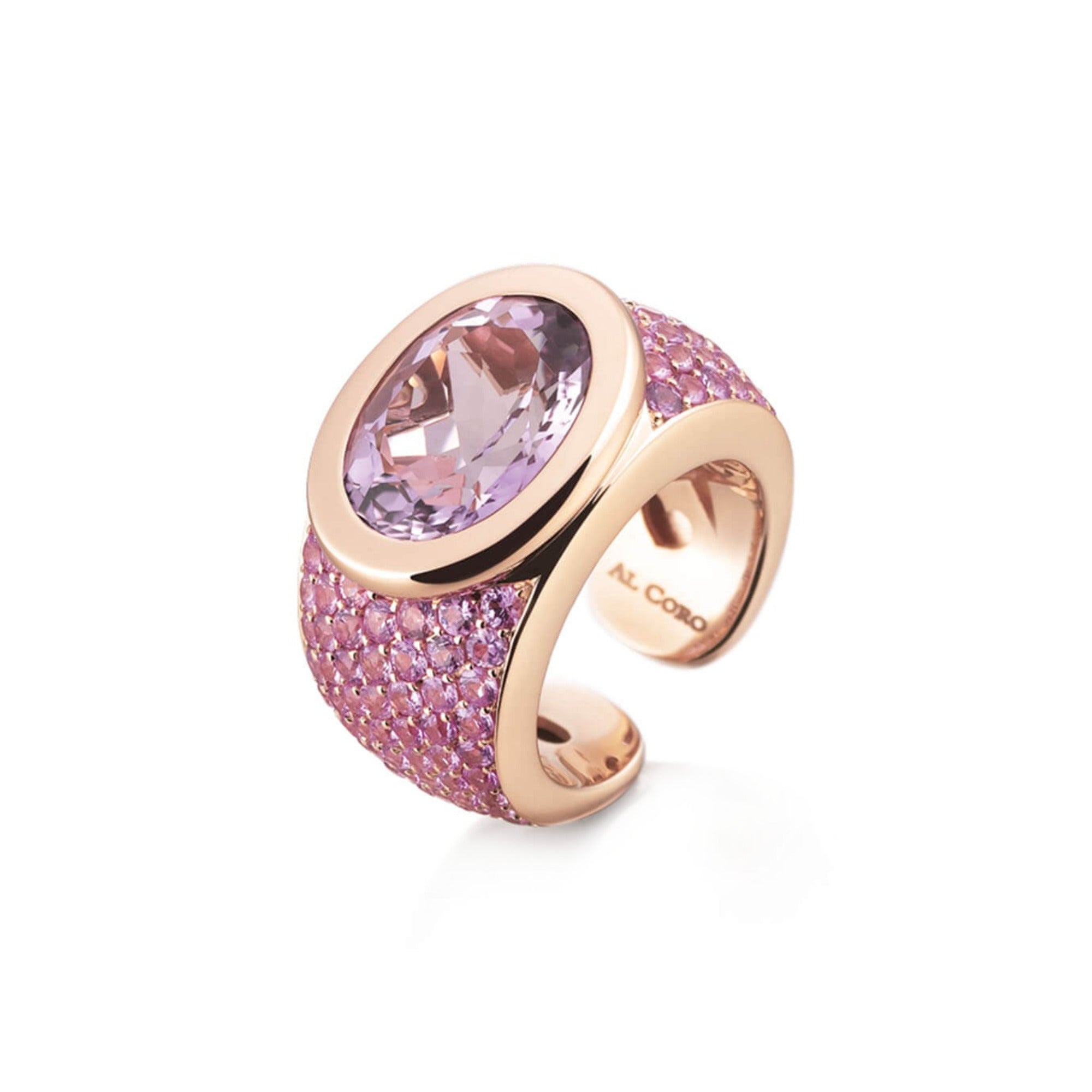 Al Coro Mezzaluna Classic Ring (R6757PA) aus Roségold mit Amethyst und Saphir