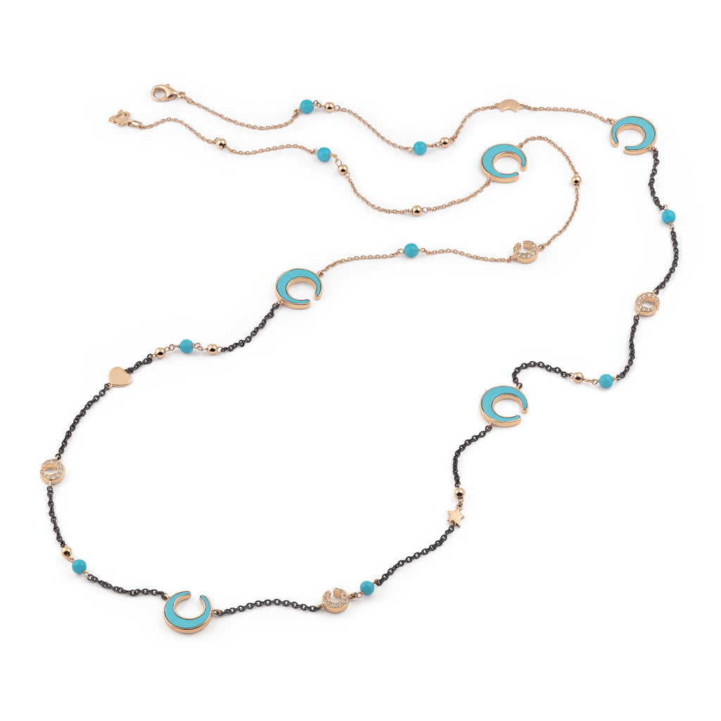Al Coro Mezzaluna Halskette (NC1511TQR90) aus Roségold mit Diamant und Türkis