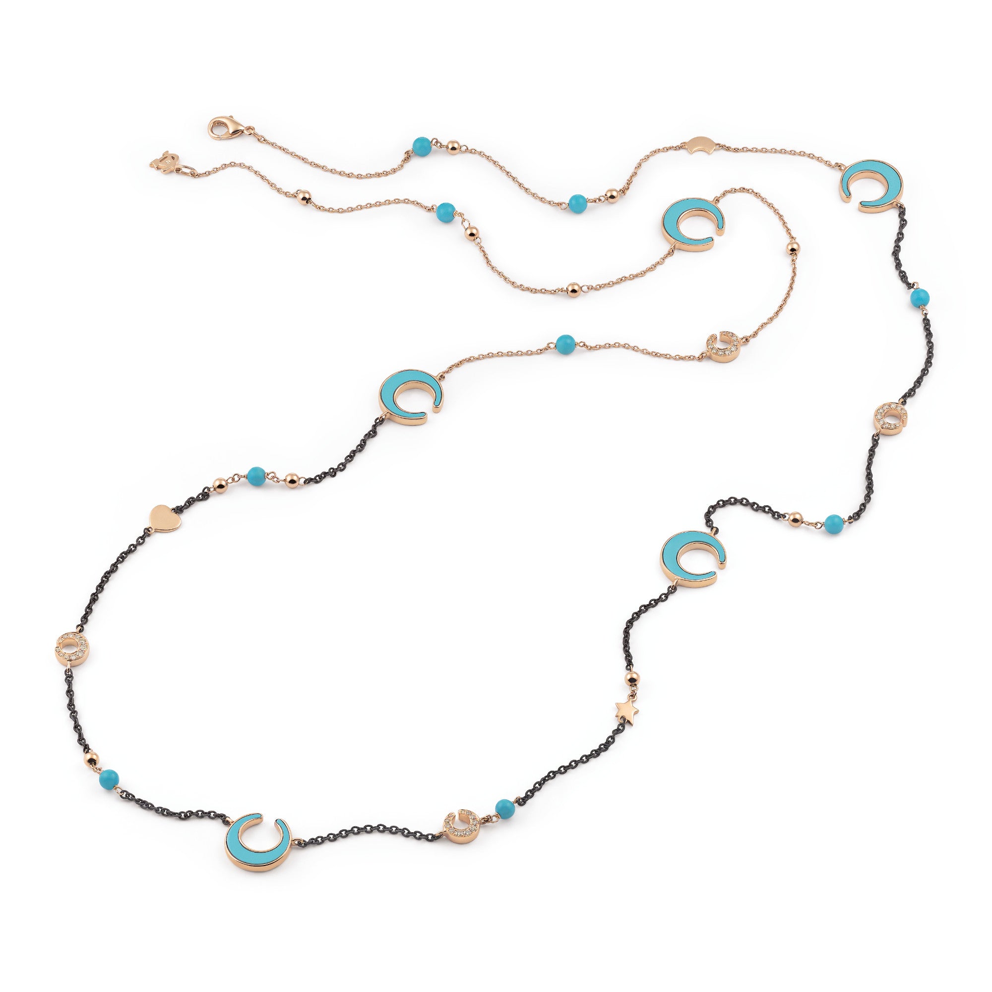 Al Coro Mezzaluna Halskette (NC1511TQR90) aus Roségold mit Diamant und Türkis