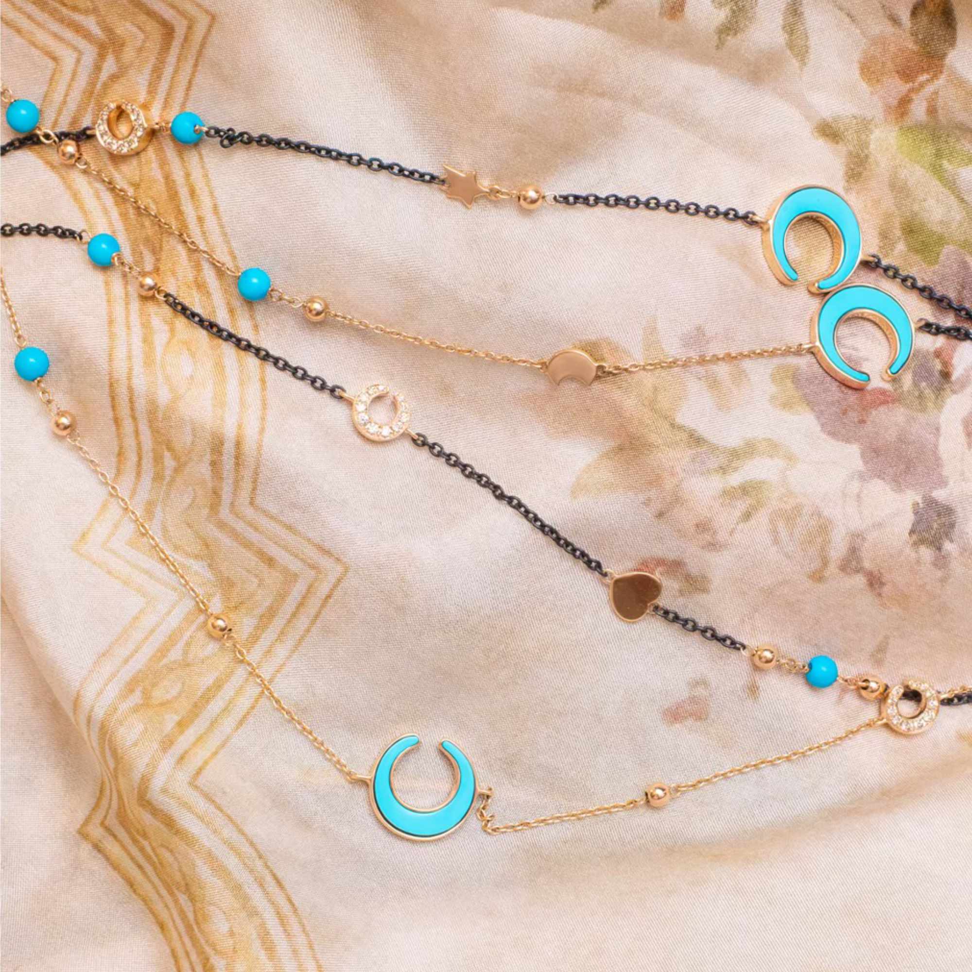 Al Coro Mezzaluna Halskette (NC1511TQR90) aus Roségold mit Diamant und Türkis