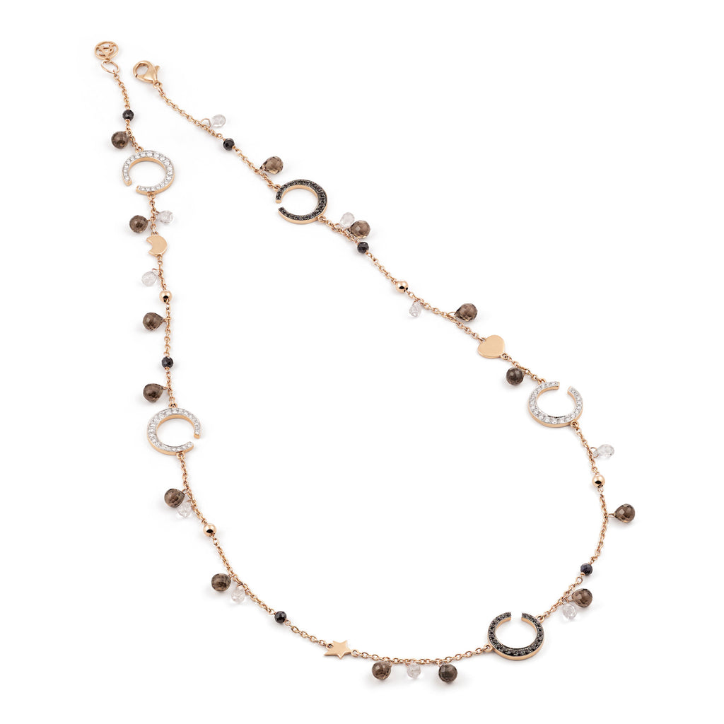Al Coro Mezzaluna Halskette (NC491BSIR45) aus Bicolor-Gold mit Diamant, Rauchquarz, Saphir und Topas