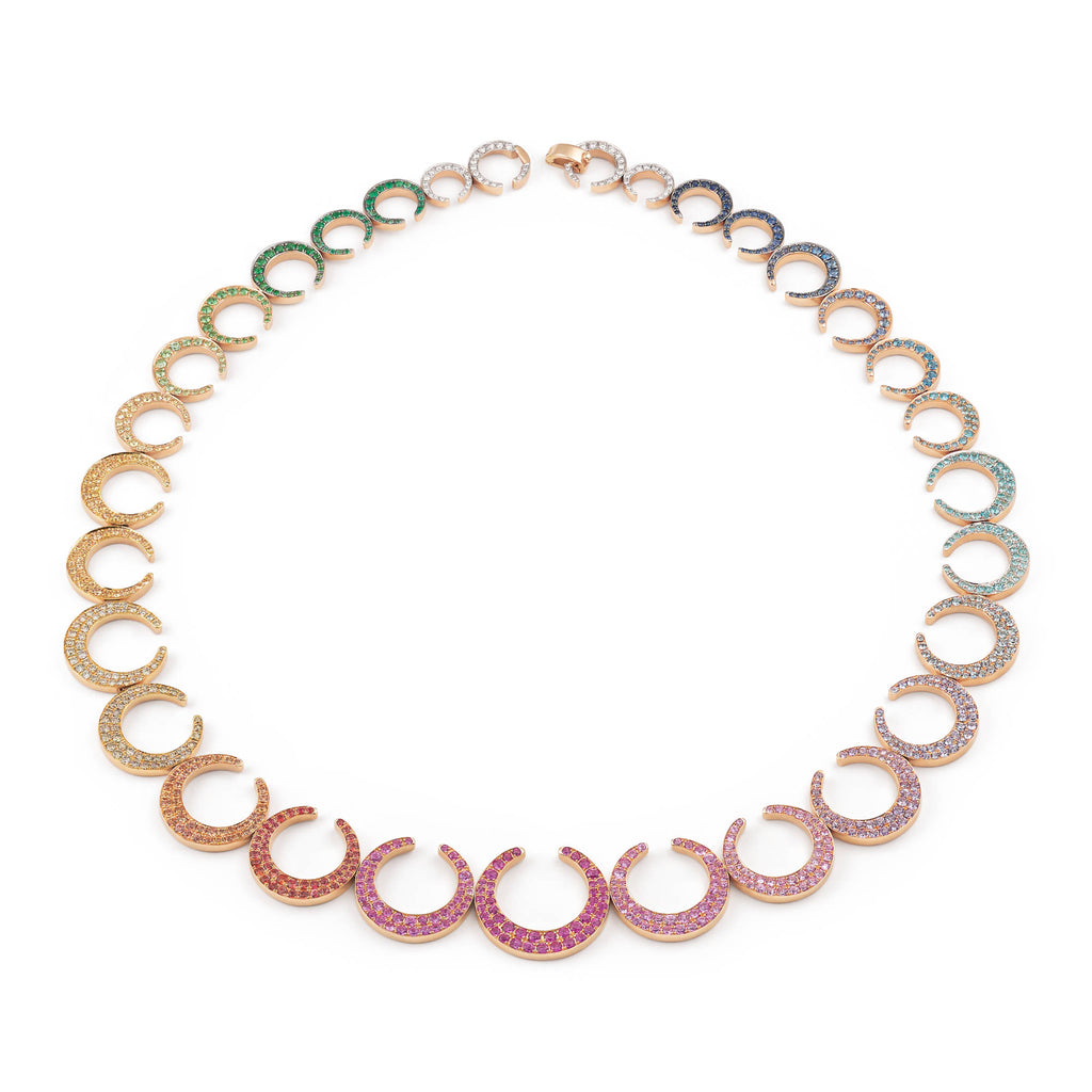 Al Coro Mezzaluna Halskette (NC8357MCR) aus Roségold mit Aquamarin, Diamant, Paraiba, Saphir, Smaragd, Tansanit, Topas und Tsavorit