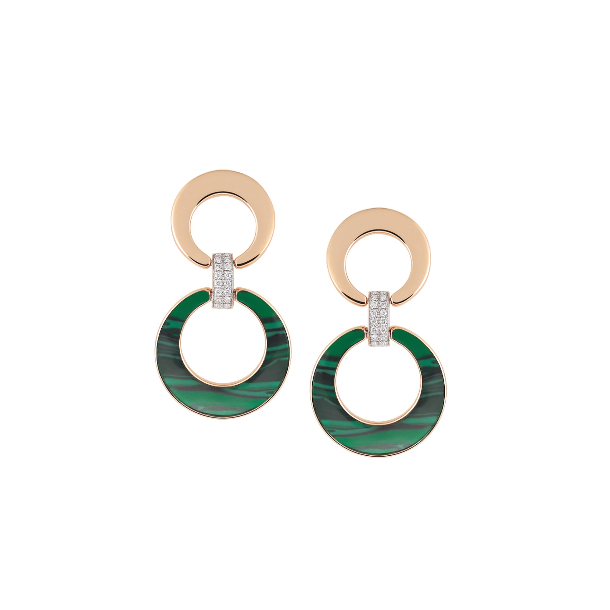 Al Coro Mezzaluna Ohrhänger (NE1502MAR) aus Bicolor-Gold mit Diamant und Malachit